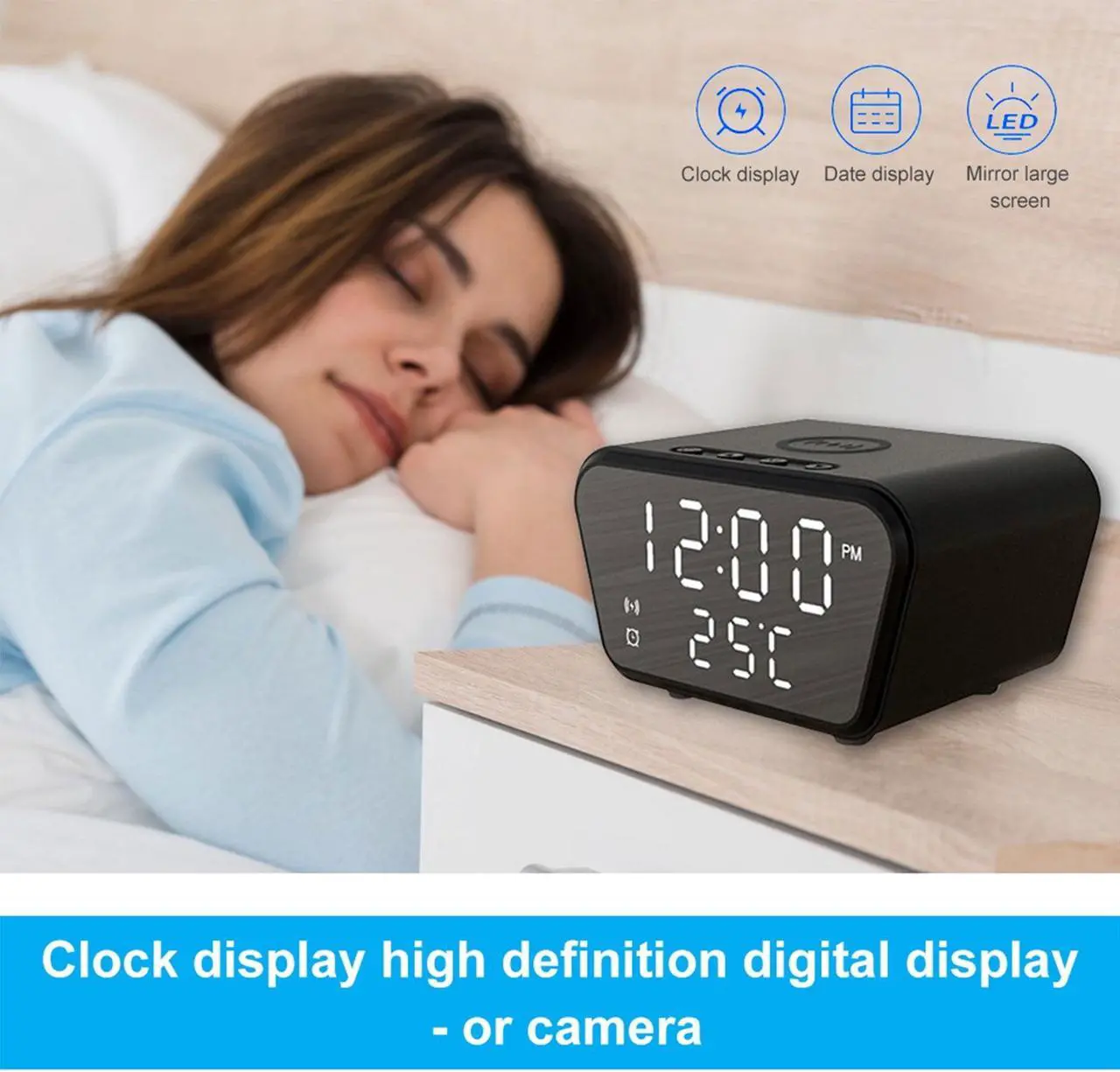 Alt view image 5 of 7 - 1080p Full Hd Wifi Mini CameraMotion Detection Clock Camcorder Wireless Charging Alarm Camera Clock,Smart Reminders with Smartphone Connection,128GB