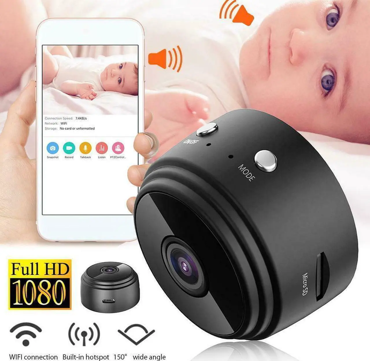 Main image of Mini Camera with Audio,Wireless WiFi Hidden Mini Camera 1080P HD Home Security Cams with Cell Phone App(iOS/Android),Portable Tiny Nanny Cam with IR Night Vision,Car Surveillance Camera
