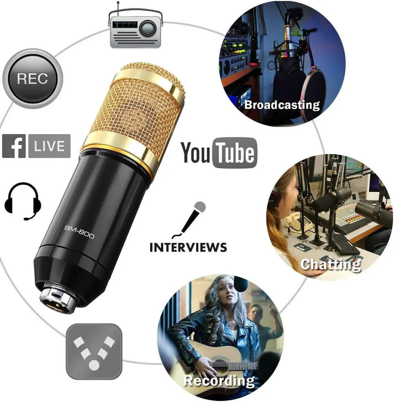 Alt view image 6 of 7 - Microphone Kits, Podcast Equipment Bundle, Studio Recording & Broadcasting Mic with Adjustable Stand, USB Sound Adapter