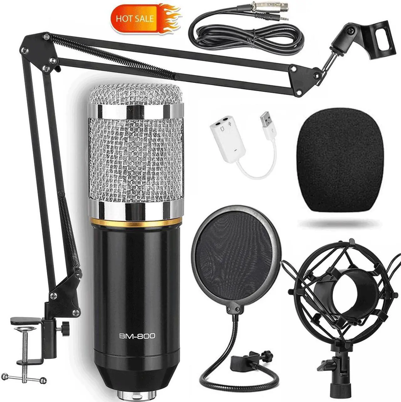 Main image of Microphone Kits, Podcast Equipment Bundle, Studio Recording & Broadcasting Mic with Adjustable Stand, USB Sound Adapter