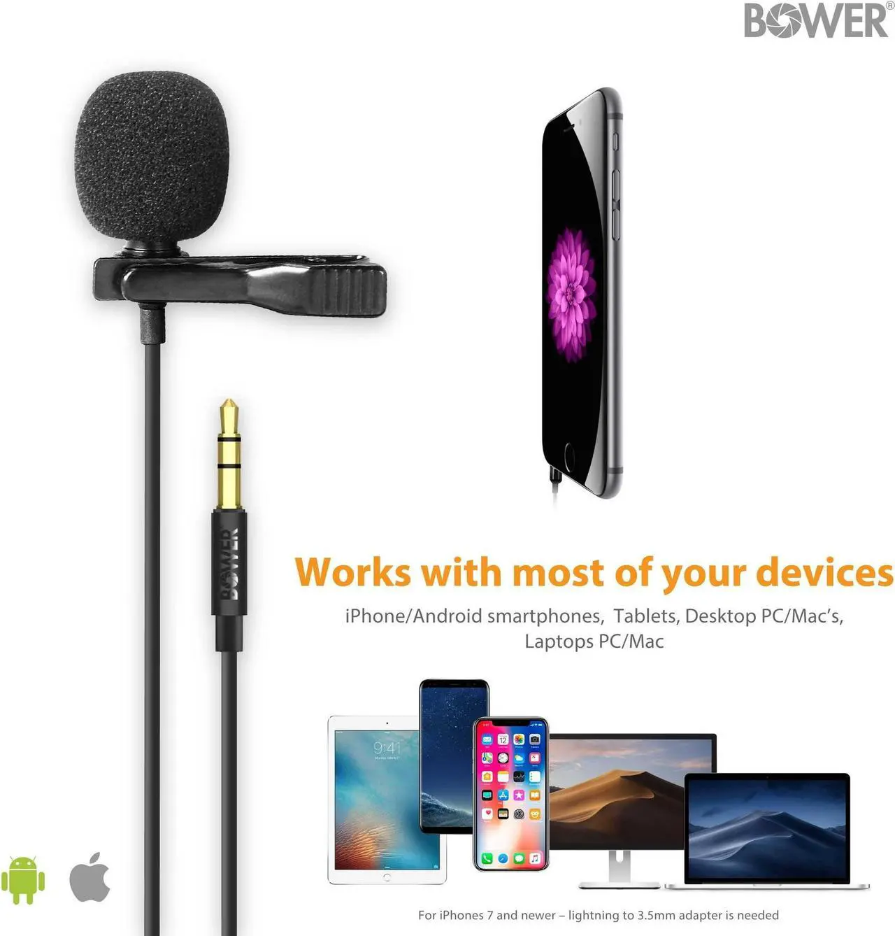 Alt view image 4 of 7 - Professional Lavalier Lapel Microphone Omnidirectional Condenser 3.5mm Mic for iPhone Android Smartphone, Recording Mic for YouTube, Interview, Video