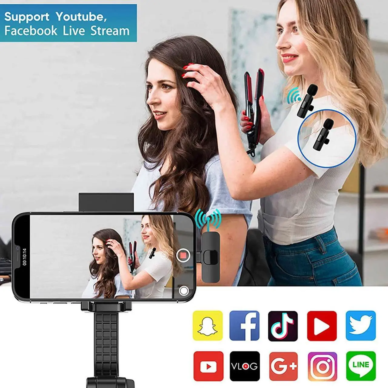 Alt view image 4 of 6 - Wireless Lavalier Lapel Microphone for iPhone iPad,Mini Recording Phone Mic for Live Stream,for Video Recording,Interview,TikTok,Facebook Live,YouTube,Clip-on Plug & Play Auto-sync