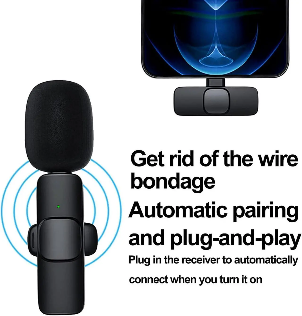 Alt view image 6 of 6 - Wireless Lavalier Lapel Microphone for iPhone iPad,Mini Recording Phone Mic for Live Stream,for Video Recording,Interview,TikTok,Facebook Live,YouTube,Clip-on Plug & Play Auto-sync