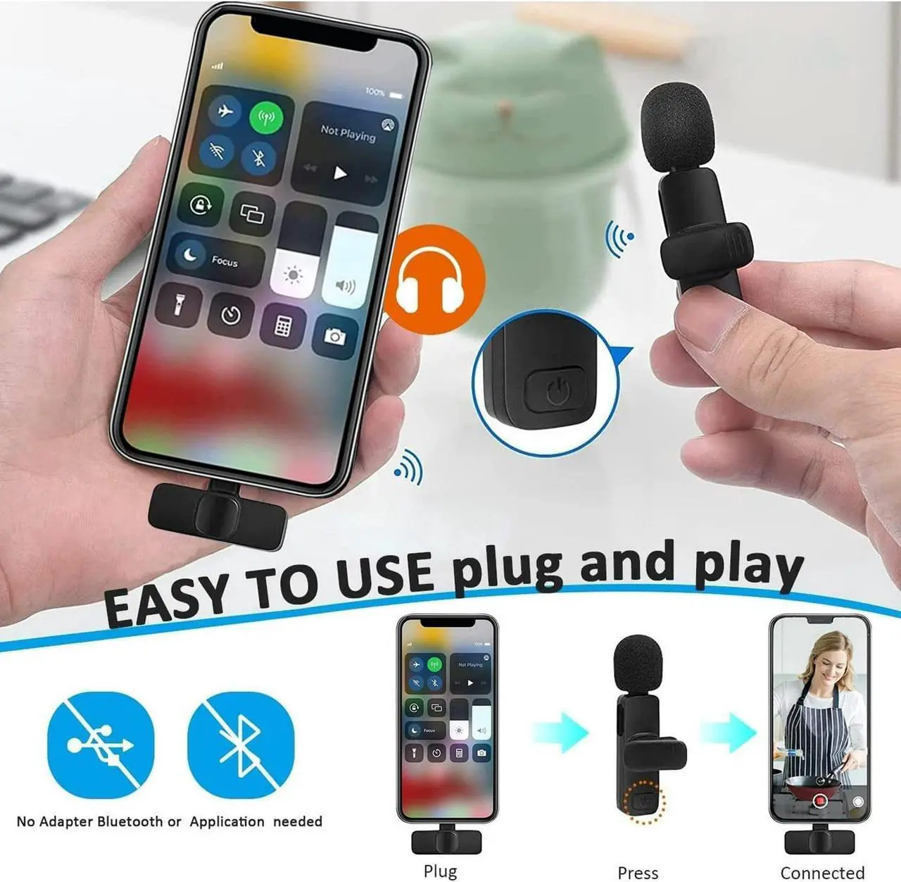 Alt view image 2 of 6 - Wireless Lavalier Lapel Microphone for iPhone iPad,Mini Recording Phone Mic for Live Stream,for Video Recording,Interview,TikTok,Facebook Live,YouTube,Clip-on Plug & Play Auto-sync