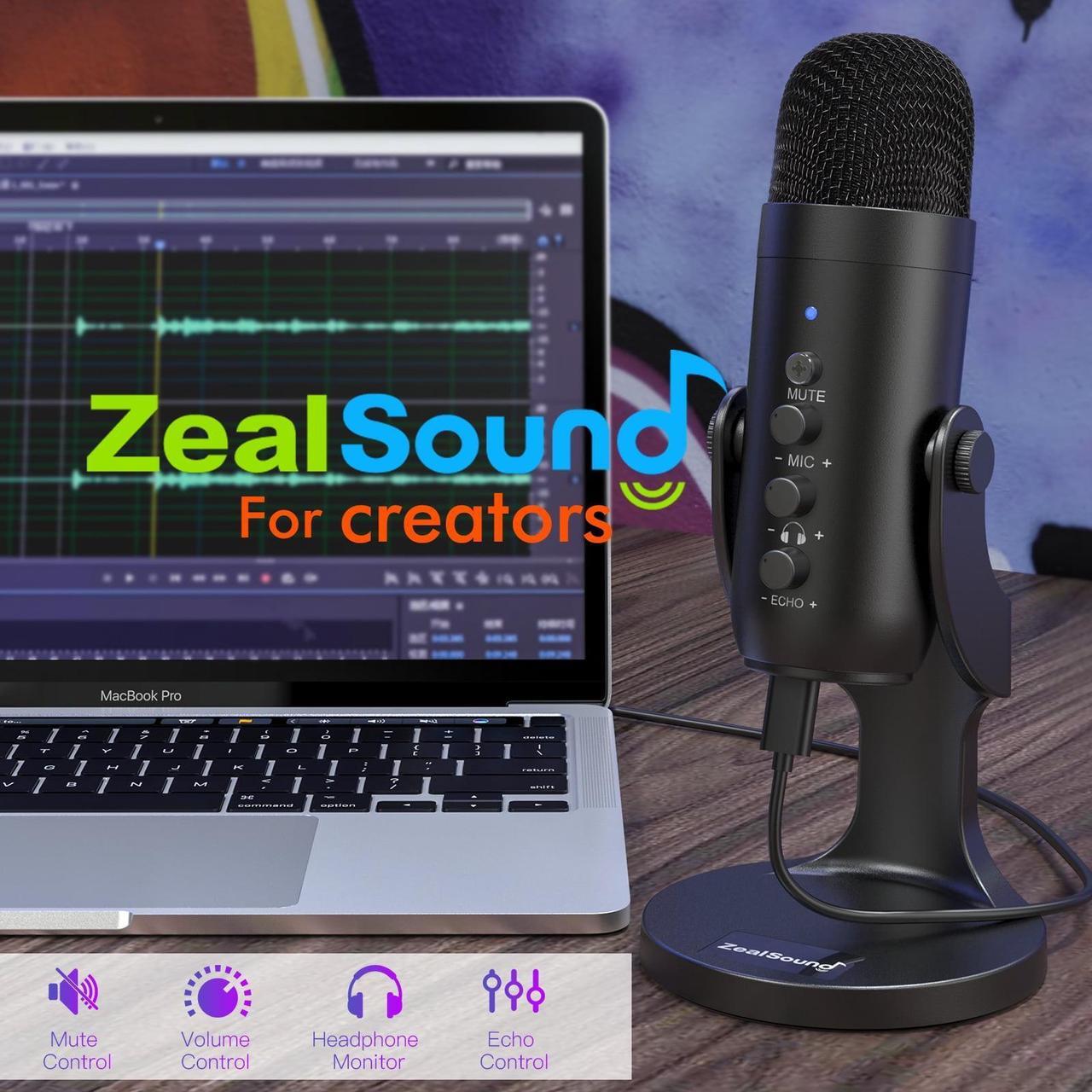 Alt view image 7 of 7 - USB Microphone,Condenser Computer PC Mic,Plug&Play Gaming Microphones for iPhone iPad MacBook Type C Phone,Headphone Output&Volume Control,Mic Gain Control,Mute Button Vocal,YouTube Podcast