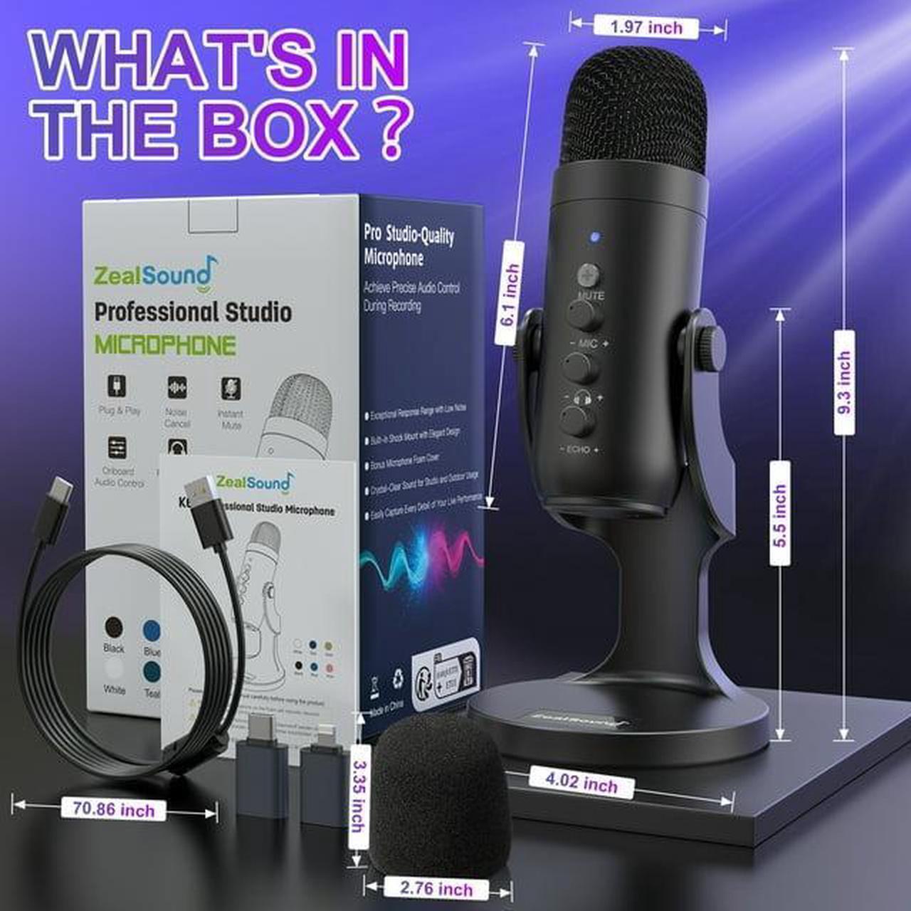 Alt view image 5 of 7 - USB Microphone,Condenser Computer PC Mic,Plug&Play Gaming Microphones for iPhone iPad MacBook Type C Phone,Headphone Output&Volume Control,Mic Gain Control,Mute Button Vocal,YouTube Podcast