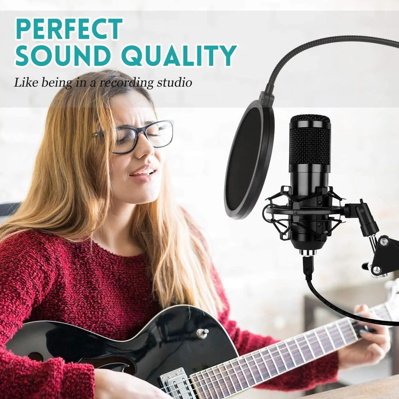 Alt view image 3 of 7 - Streaming Podcast Microphone Kit,Professional 192KHZ/24Bit Studio Cardioid Condenser Computer PC Mic Kit with Scissor Arm Shock Mount Stand Pop Filter for Music Recording