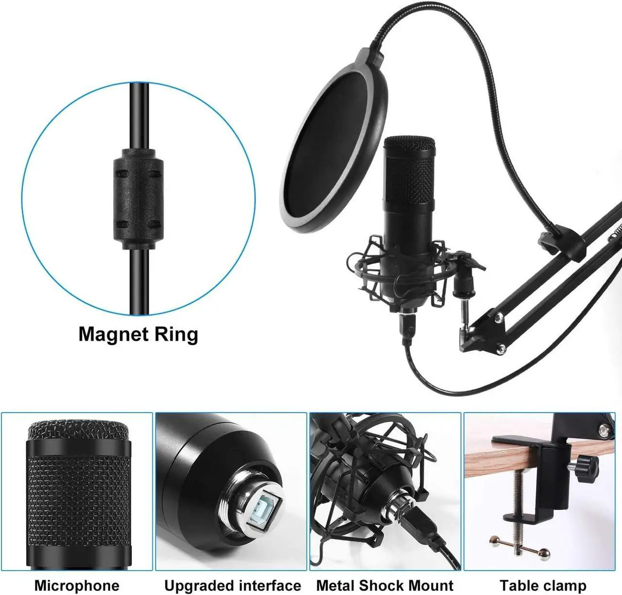 Alt view image 6 of 7 - Streaming Podcast Microphone Kit,Professional 192KHZ/24Bit Studio Cardioid Condenser Computer PC Mic Kit with Scissor Arm Shock Mount Stand Pop Filter for Music Recording