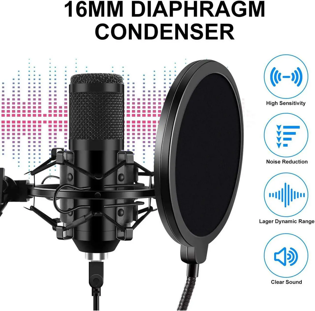 Alt view image 2 of 7 - Streaming Podcast Microphone Kit,Professional 192KHZ/24Bit Studio Cardioid Condenser Computer PC Mic Kit with Scissor Arm Shock Mount Stand Pop Filter for Music Recording