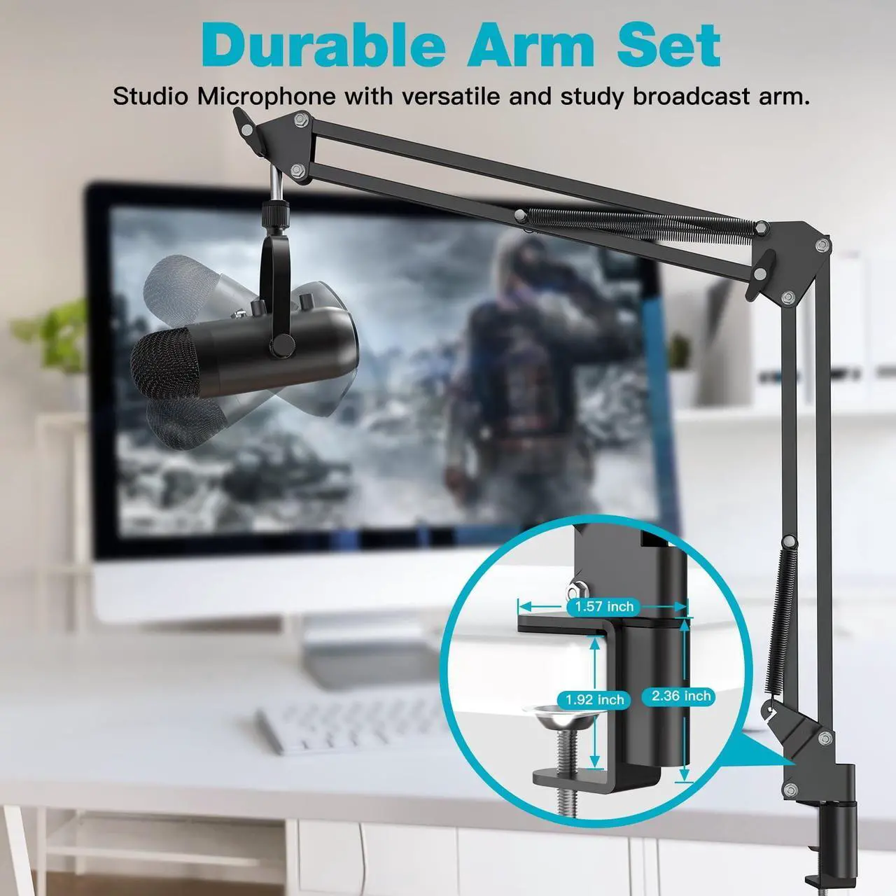 Alt view image 3 of 6 - Podcast Condenser USB Mic with Boom Arm,Supercardioid Microphone with Mute Button,Echo Volume Gain Knob,Adjust Monitor for Phone PC Computer Tablet Streaming Recording