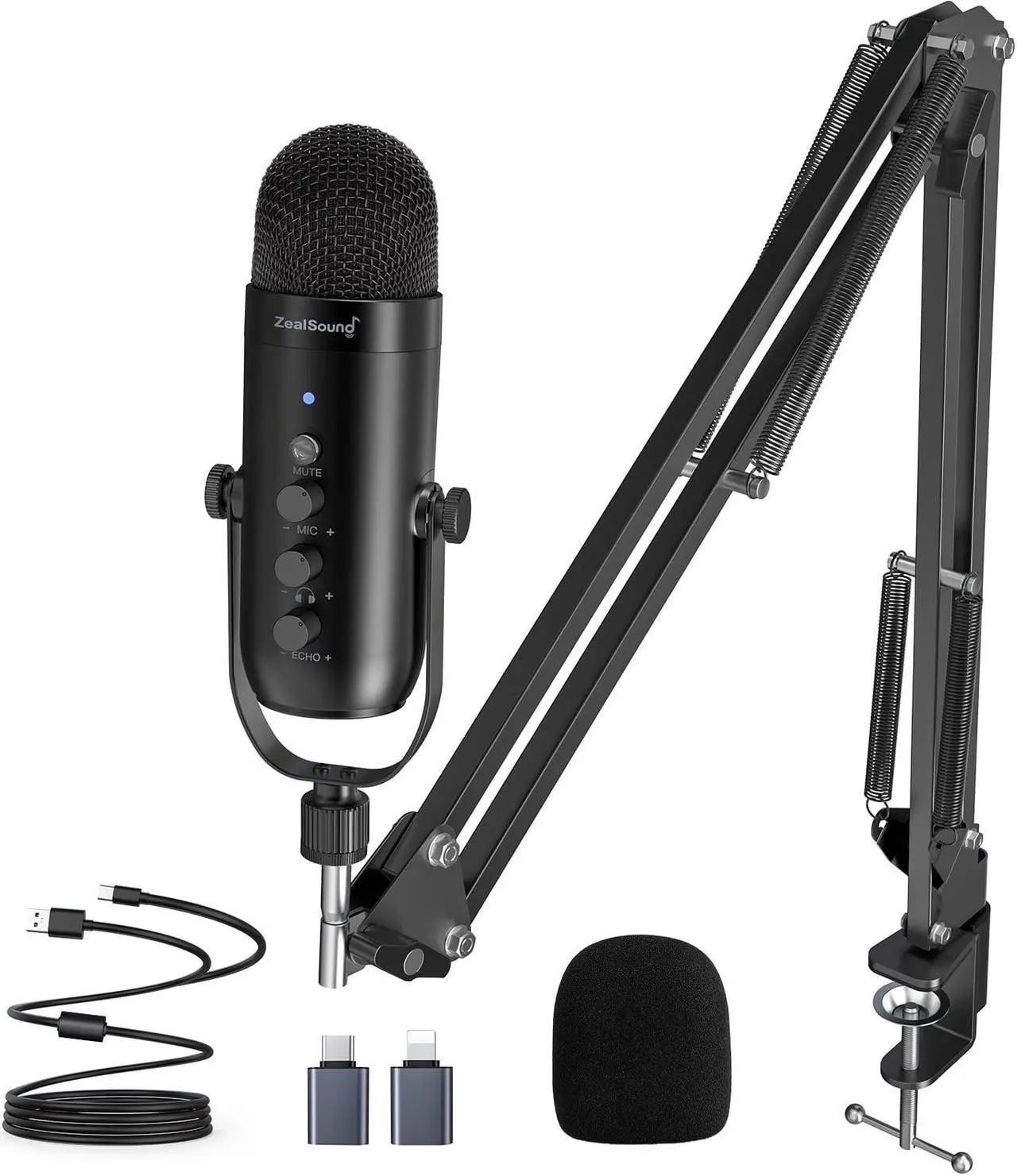 Main image of Podcast Condenser USB Mic with Boom Arm,Supercardioid Microphone with Mute Button,Echo Volume Gain Knob,Adjust Monitor for Phone PC Computer Tablet Streaming Recording