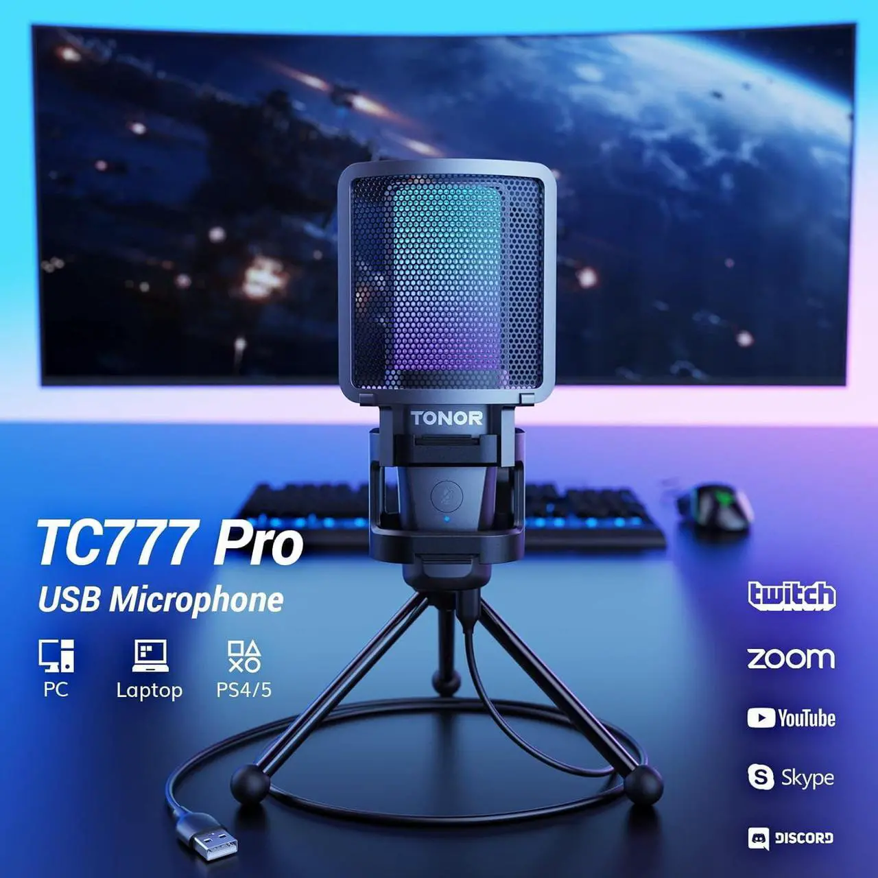 Alt view image 6 of 7 - USB Microphone Computer Gaming Condenser Mic, Noise-Canceling Zero Latency Monitoring ORCA001