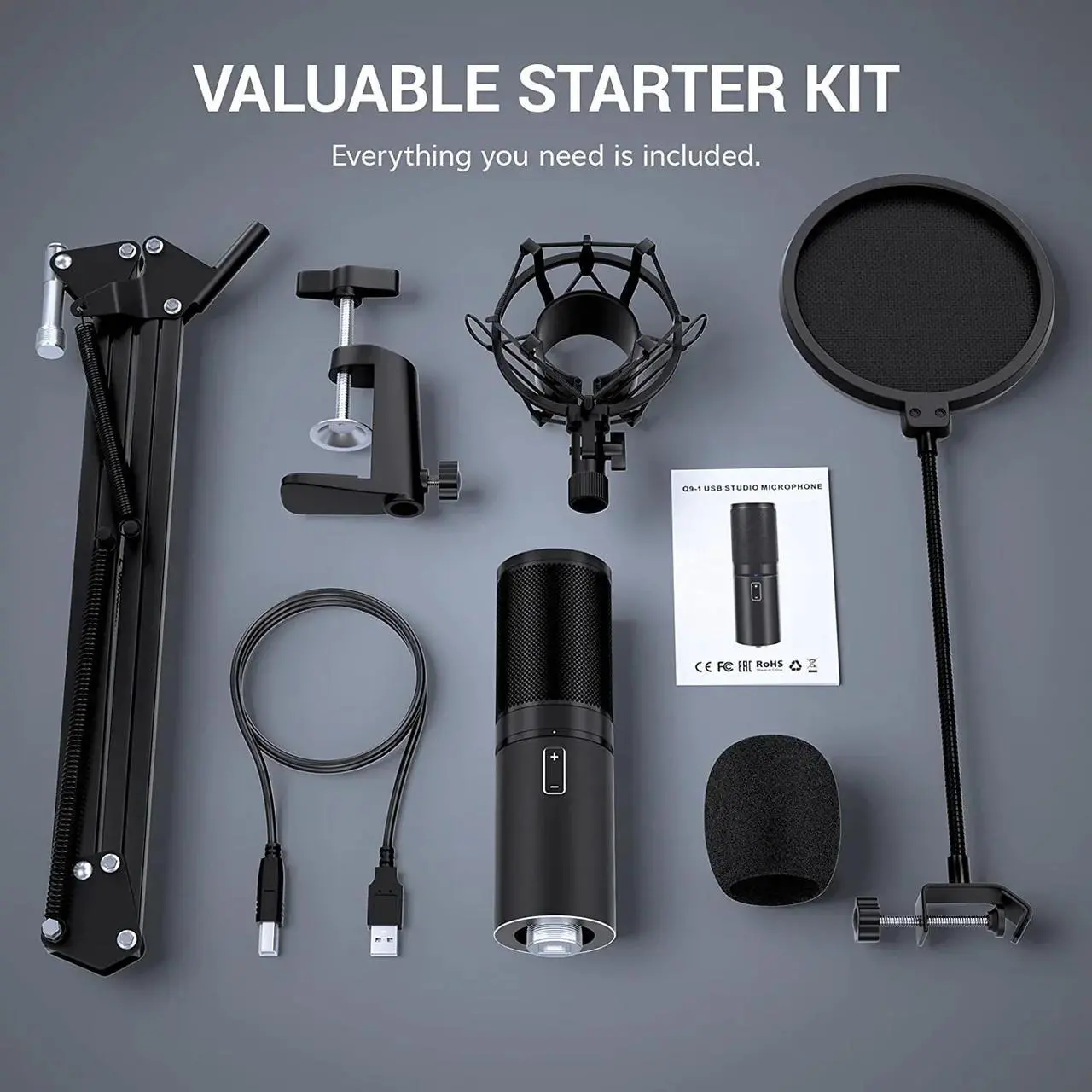 Alt view image 7 of 7 - USB Gmaing Microphone, PC Streaming Mic Kit for PS4/5/Discord/Twitch Gamer, with Arm Stand Q9