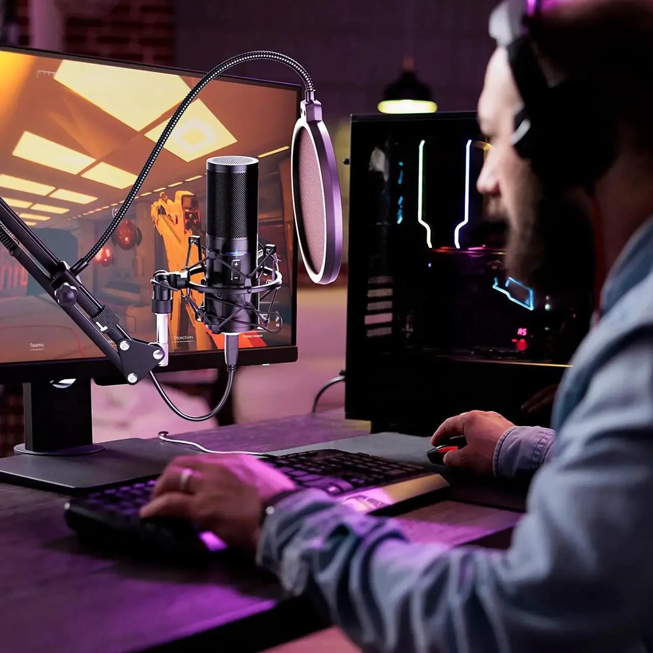 Alt view image 5 of 7 - USB Gmaing Microphone, PC Streaming Mic Kit for PS4/5/Discord/Twitch Gamer, with Arm Stand Q9