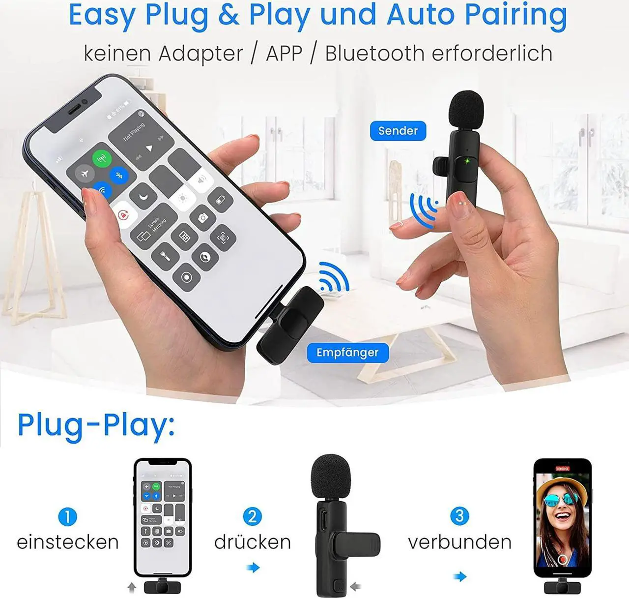 Alt view image 3 of 7 - Wireless Lavalier Microphone for iPhone - Lapel Microphone Wireless Microphone with Clip Mini Lapel Mic for External Recording Video Recording