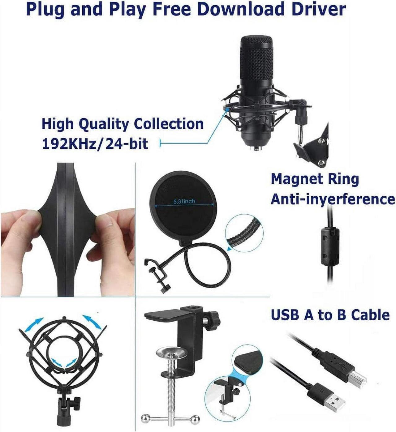 Alt view image 5 of 7 - PC Streaming Podcast Microphone Kit with Arm Stand & Pop Filter, Professional Condenser Mic Kit for Recording, Gaming, Singing, YouTube