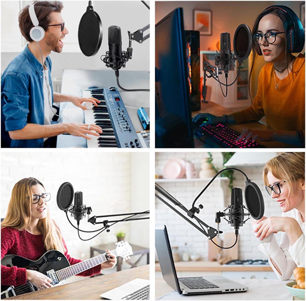 Alt view image 7 of 7 - PC Streaming Podcast Microphone Kit with Arm Stand & Pop Filter, Professional Condenser Mic Kit for Recording, Gaming, Singing, YouTube