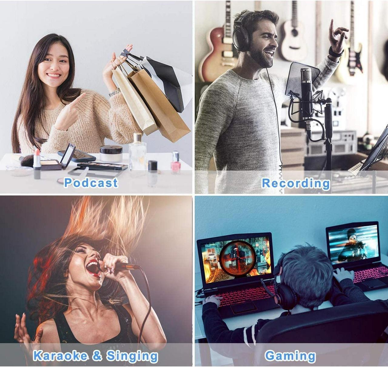 Alt view image 6 of 7 - PC Streaming Podcast Microphone Kit with Arm Stand & Pop Filter, Professional Condenser Mic Kit for Recording, Gaming, Singing, YouTube