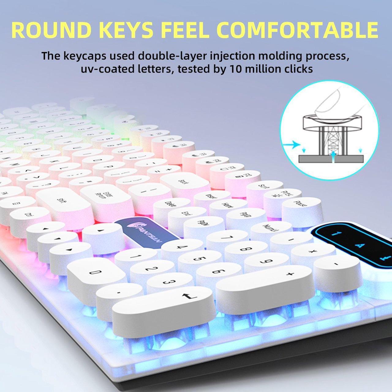 Alt view image 4 of 7 - Gaming Keyboard and Mouse Combo, Retro Punk Round Keycaps LED Backlit USB Wired Computer Keyboard for Game and Office, for Windows Laptop PC, Red Switches (White)