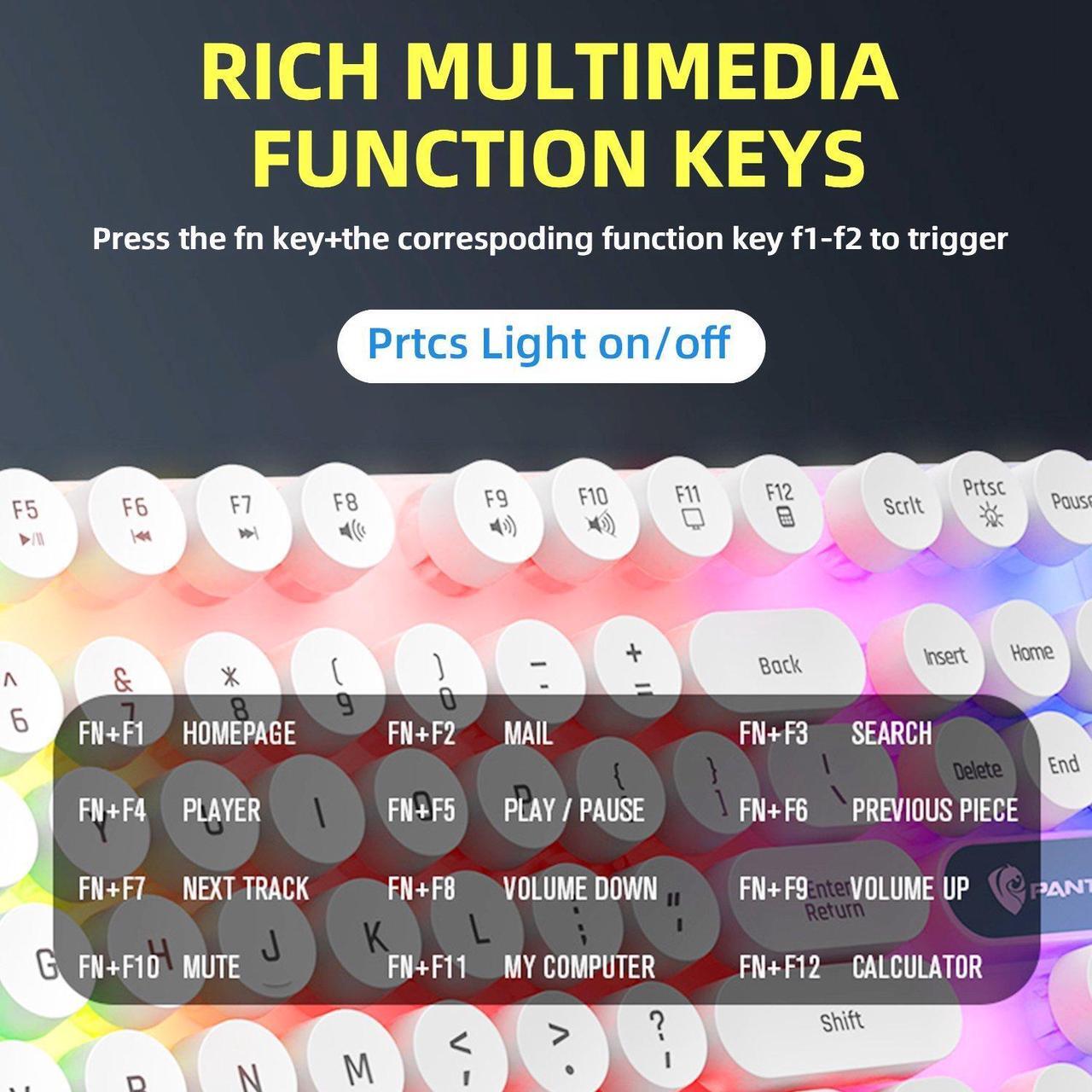 Alt view image 6 of 7 - Gaming Keyboard and Mouse Combo, Retro Punk Round Keycaps LED Backlit USB Wired Computer Keyboard for Game and Office, for Windows Laptop PC, Red Switches (White)