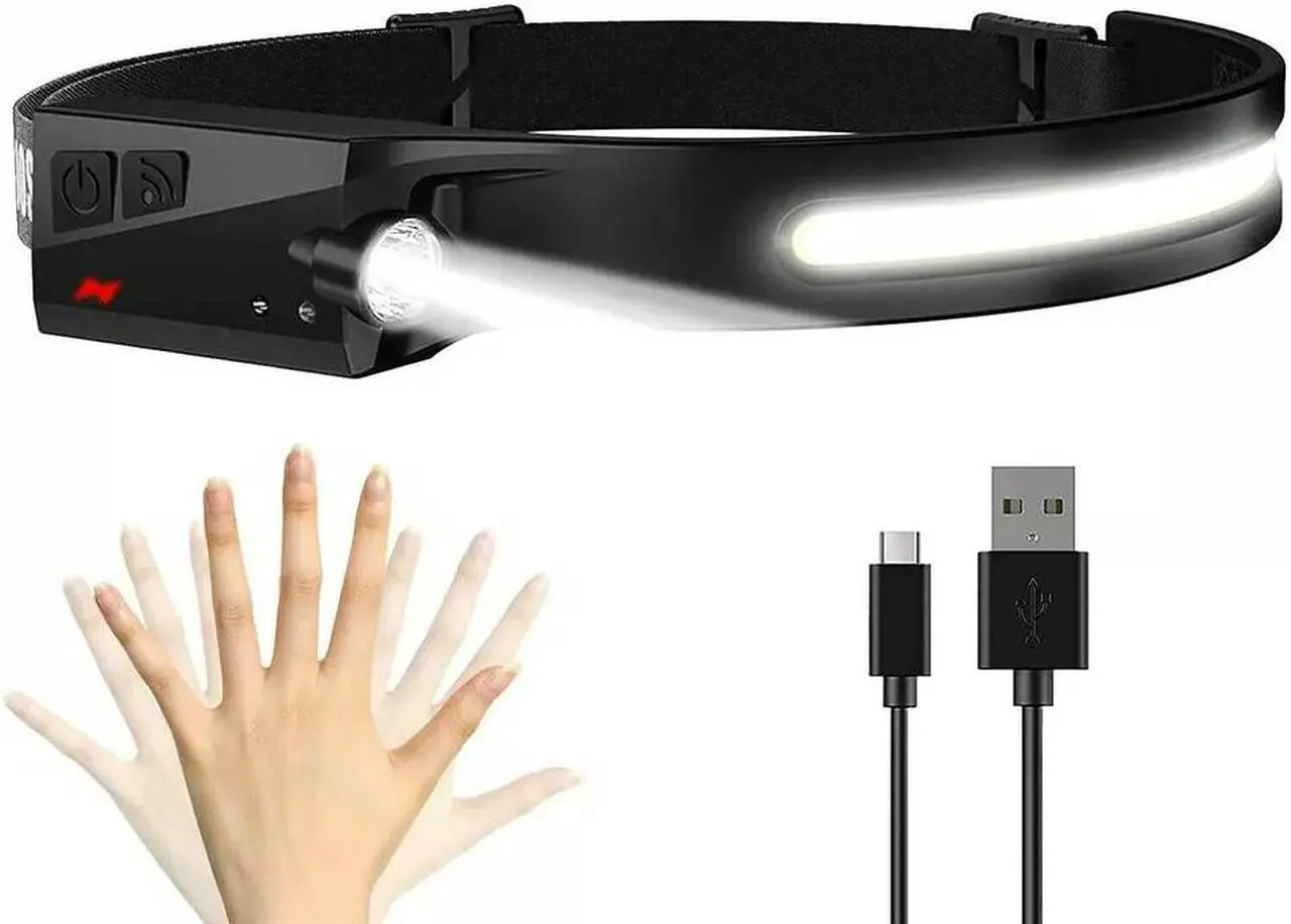Alt view image 4 of 7 - COB LED Headlamp USB Rechargeable Headlight Torch Work Light Bar Head Band Lamp