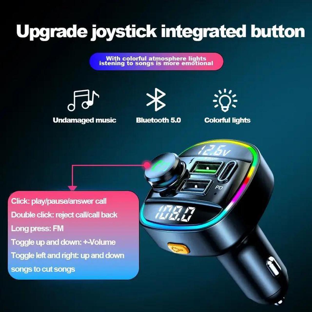 Alt view image 2 of 7 - Bluetooth 5.0 Car Wireless FM Transmitter Adapter USB PD Charger AUX Hands-Free