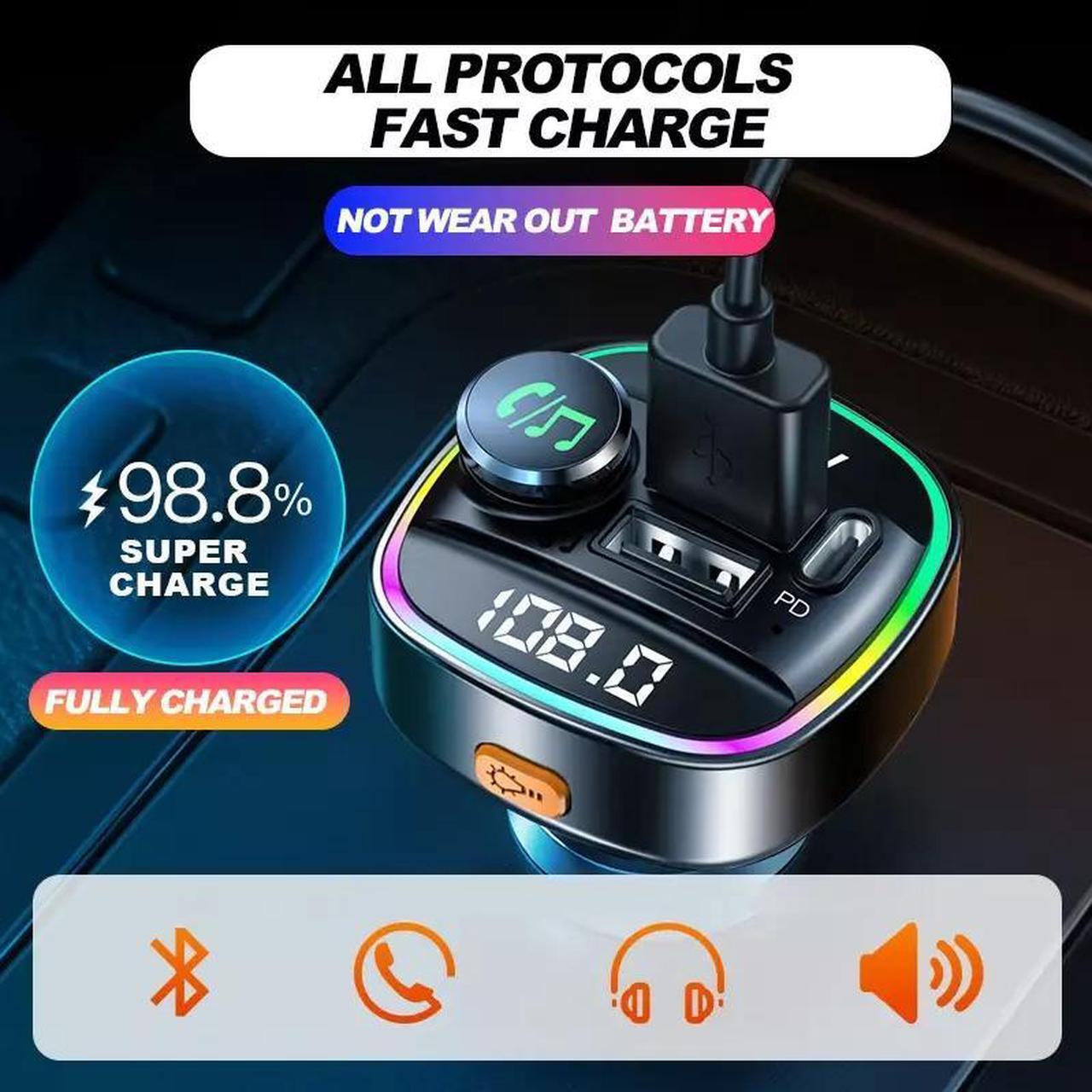 Alt view image 4 of 7 - Bluetooth 5.0 Car Wireless FM Transmitter Adapter USB PD Charger AUX Hands-Free