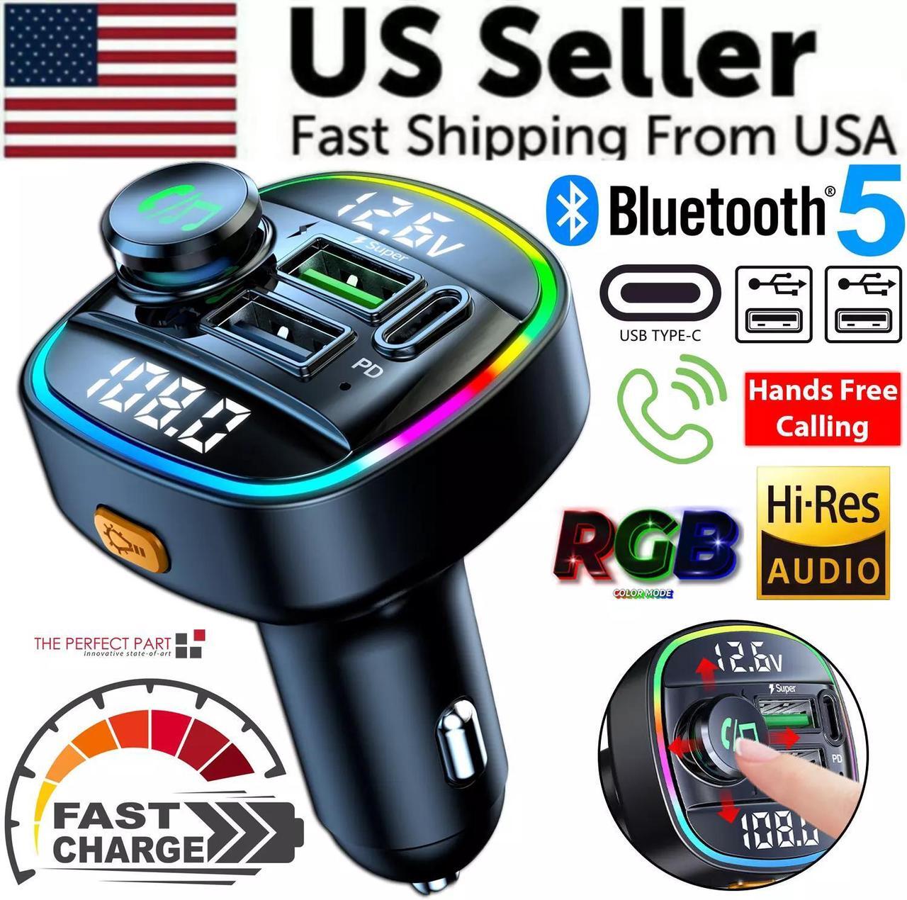 Main image of Bluetooth 5.0 Car Wireless FM Transmitter Adapter USB PD Charger AUX Hands-Free