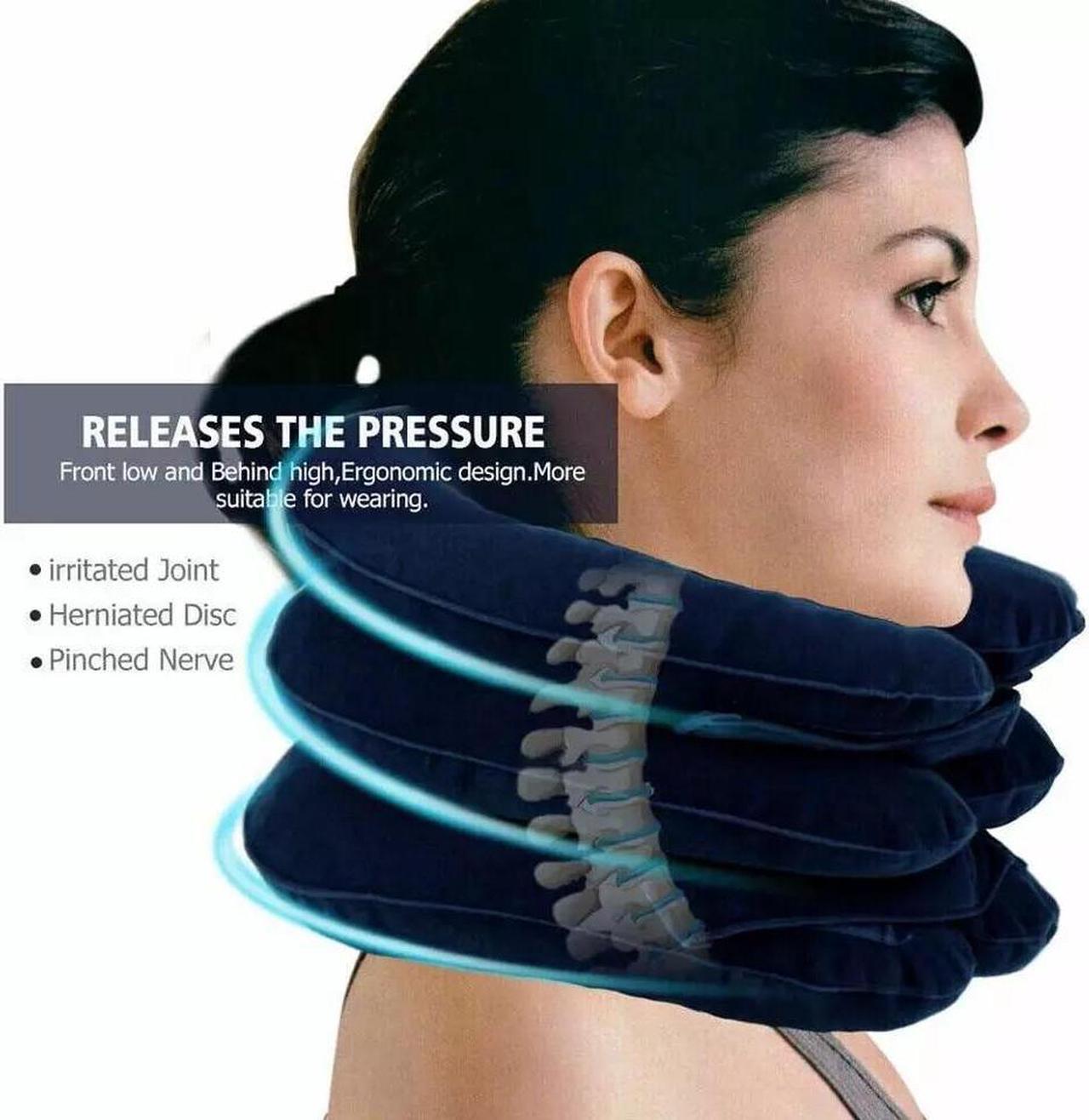 Alt view image 3 of 7 - Cervical Neck Traction Device Collar Brace Support Pain Relief Stretcher Therapy