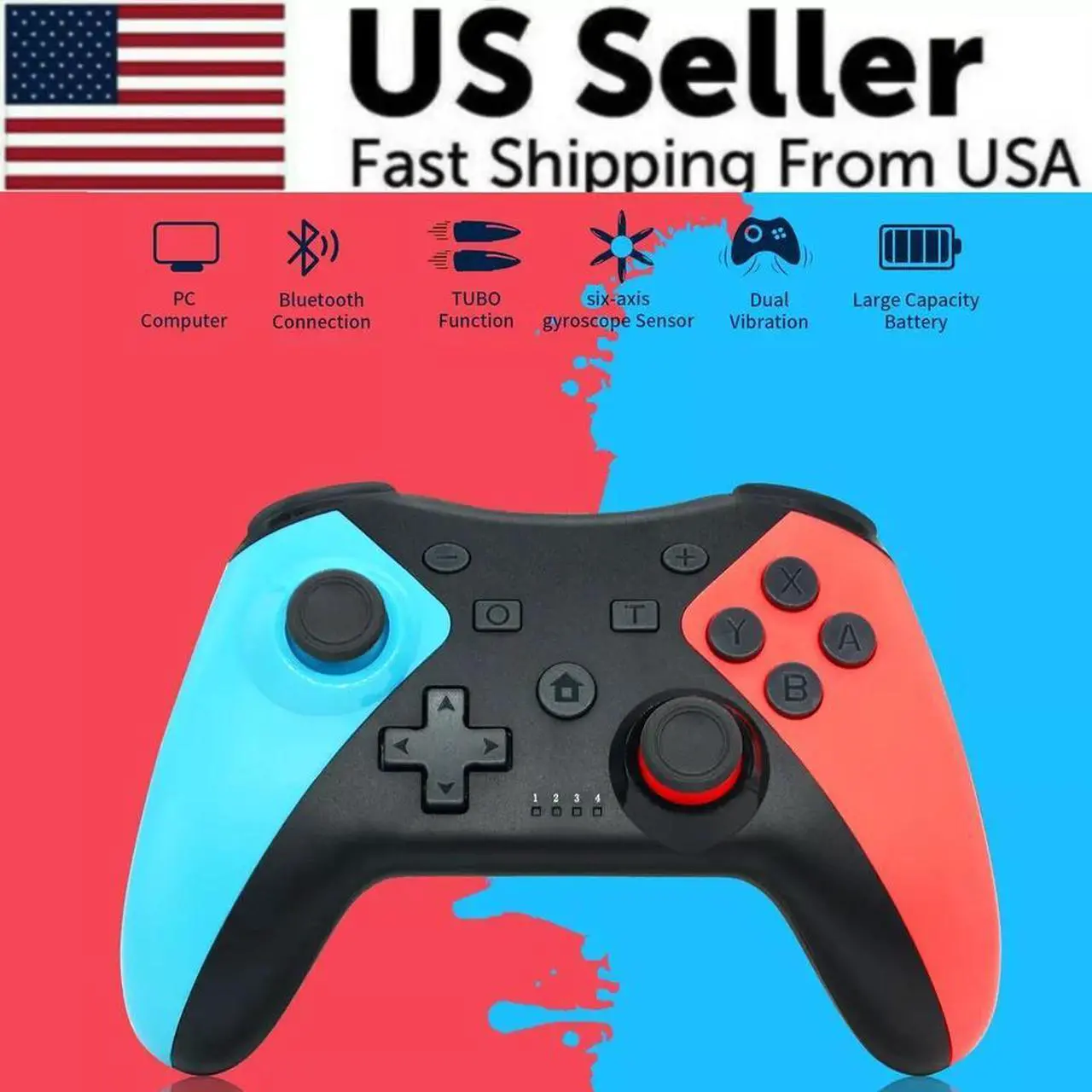 Alt view image 6 of 6 - For Nintendo Switch Wireless Pro Controller Gamepad Joypad Joystick Remote Gift