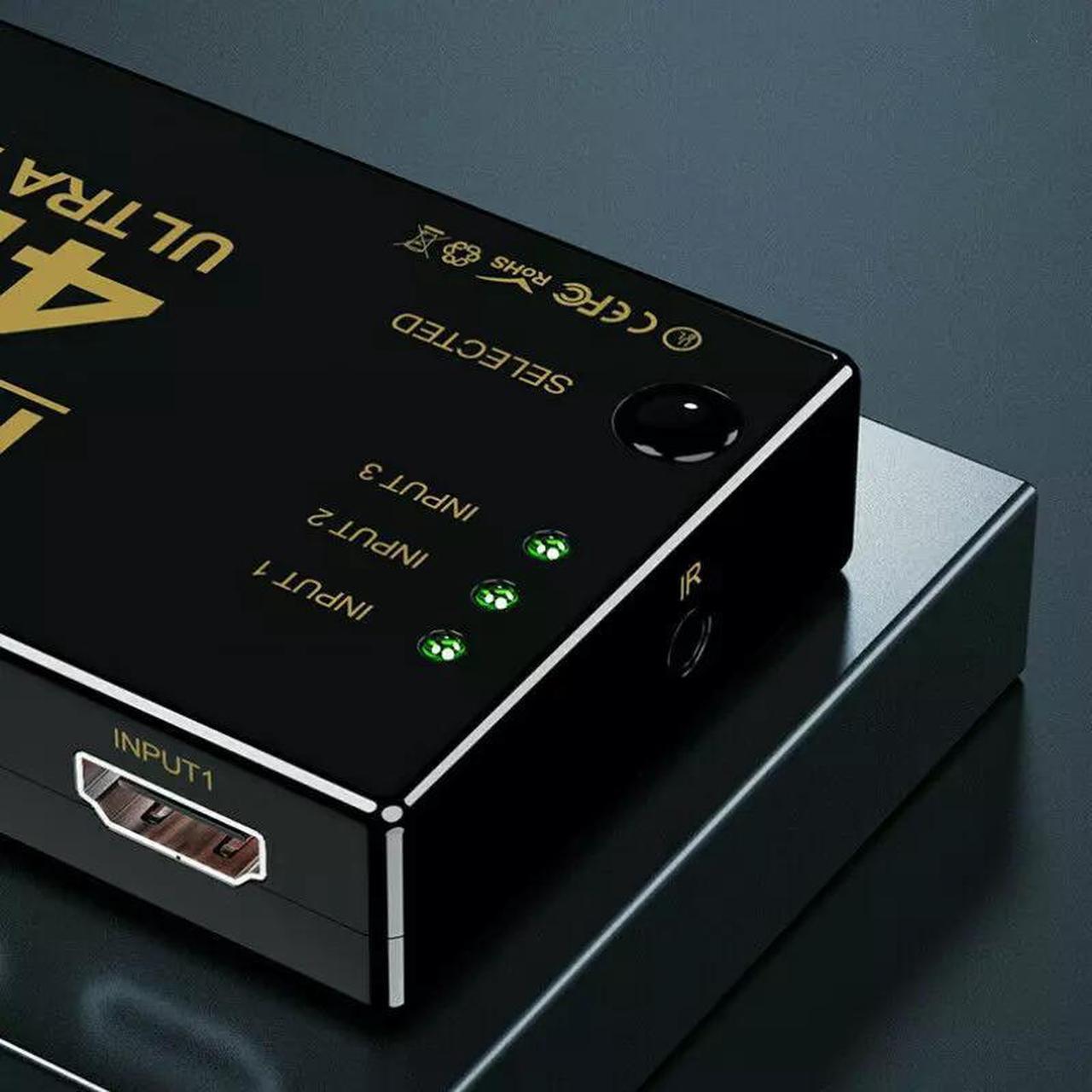 Alt view image 3 of 5 - 4K HDMI 2.0 Cable Splitter Switcher Box Hub IR Remote Control 3X1 Power 3 to 1