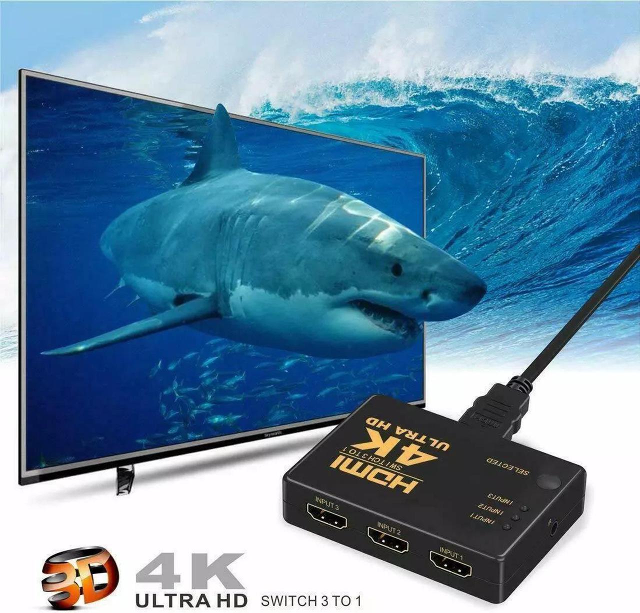 Alt view image 5 of 5 - 4K HDMI 2.0 Cable Splitter Switcher Box Hub IR Remote Control 3X1 Power 3 to 1