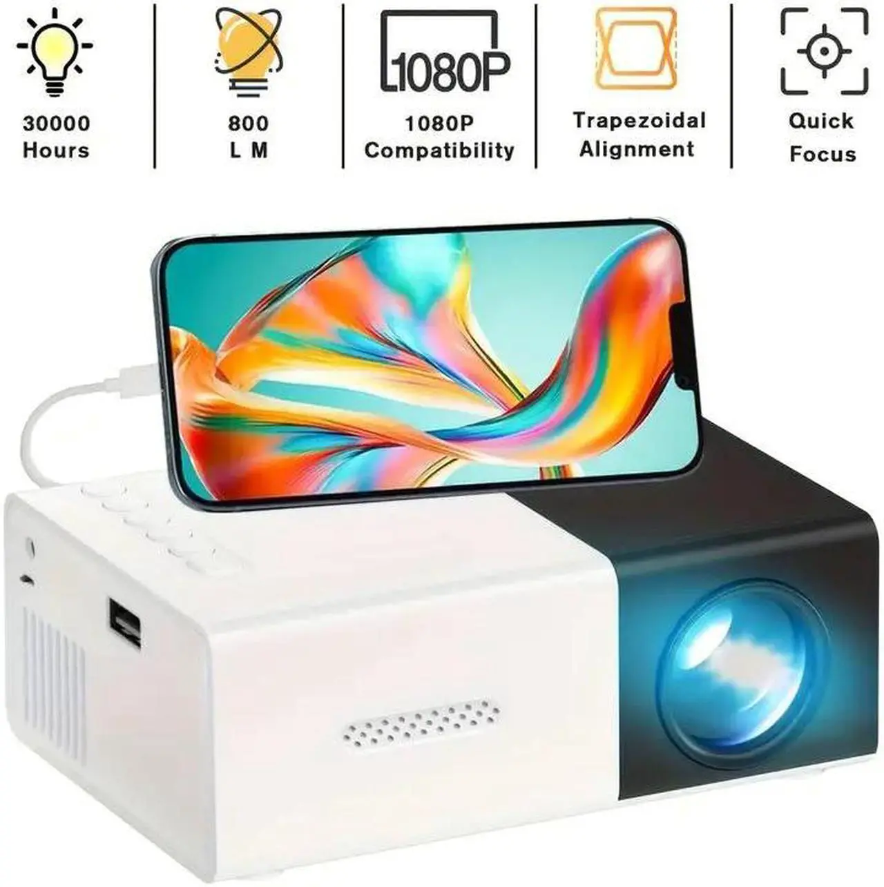 Main image of Portable 4K HD Mini Projector with Built-in Speaker, Multi-Device Compatible for Outdoor Movie Nights, Camping, Office Meetings, and Halloween Gifts