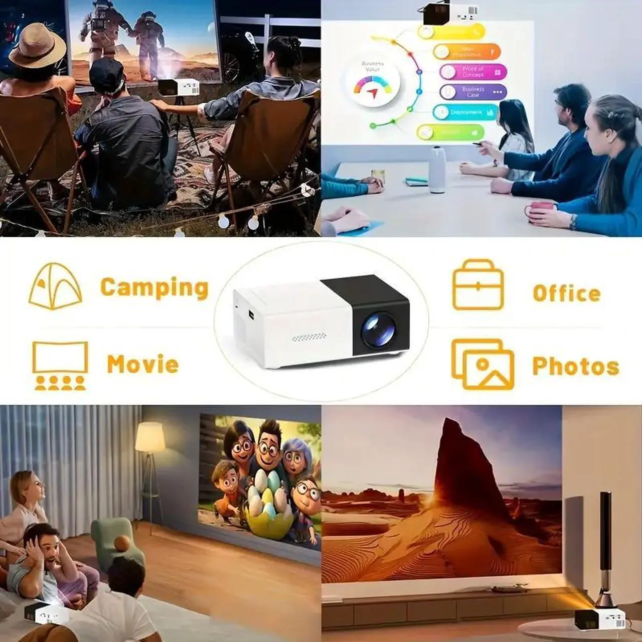 Alt view image 3 of 7 - Portable 4K HD Mini Projector with Built-in Speaker, Multi-Device Compatible for Outdoor Movie Nights, Camping, Office Meetings, and Halloween Gifts