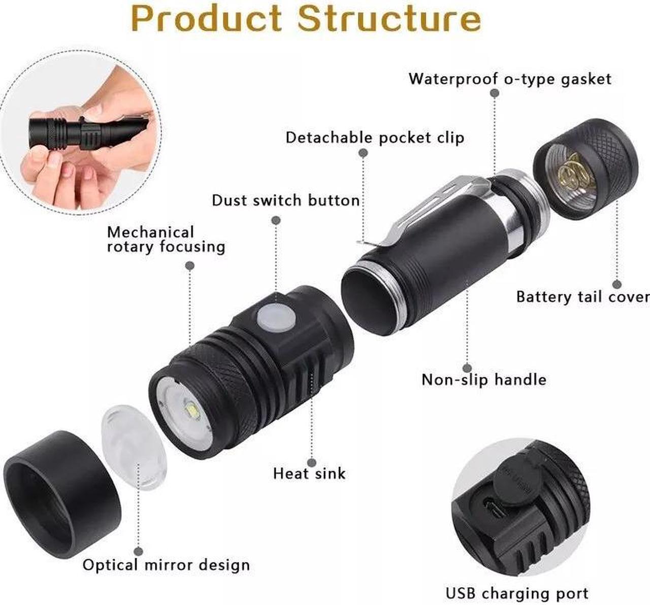 Alt view image 2 of 7 - Super Bright 90000LM LED Tactical Flashlight Zoomable With Rechargeable Battery