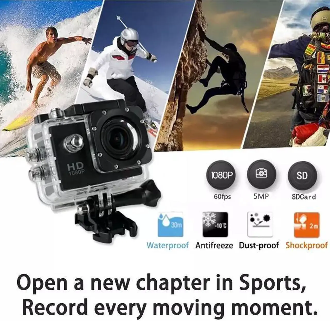 Alt view image 5 of 7 - HD Action Sport Waterproof Camera 20 MP Recorder HD 1080P Camcorder Video 170°