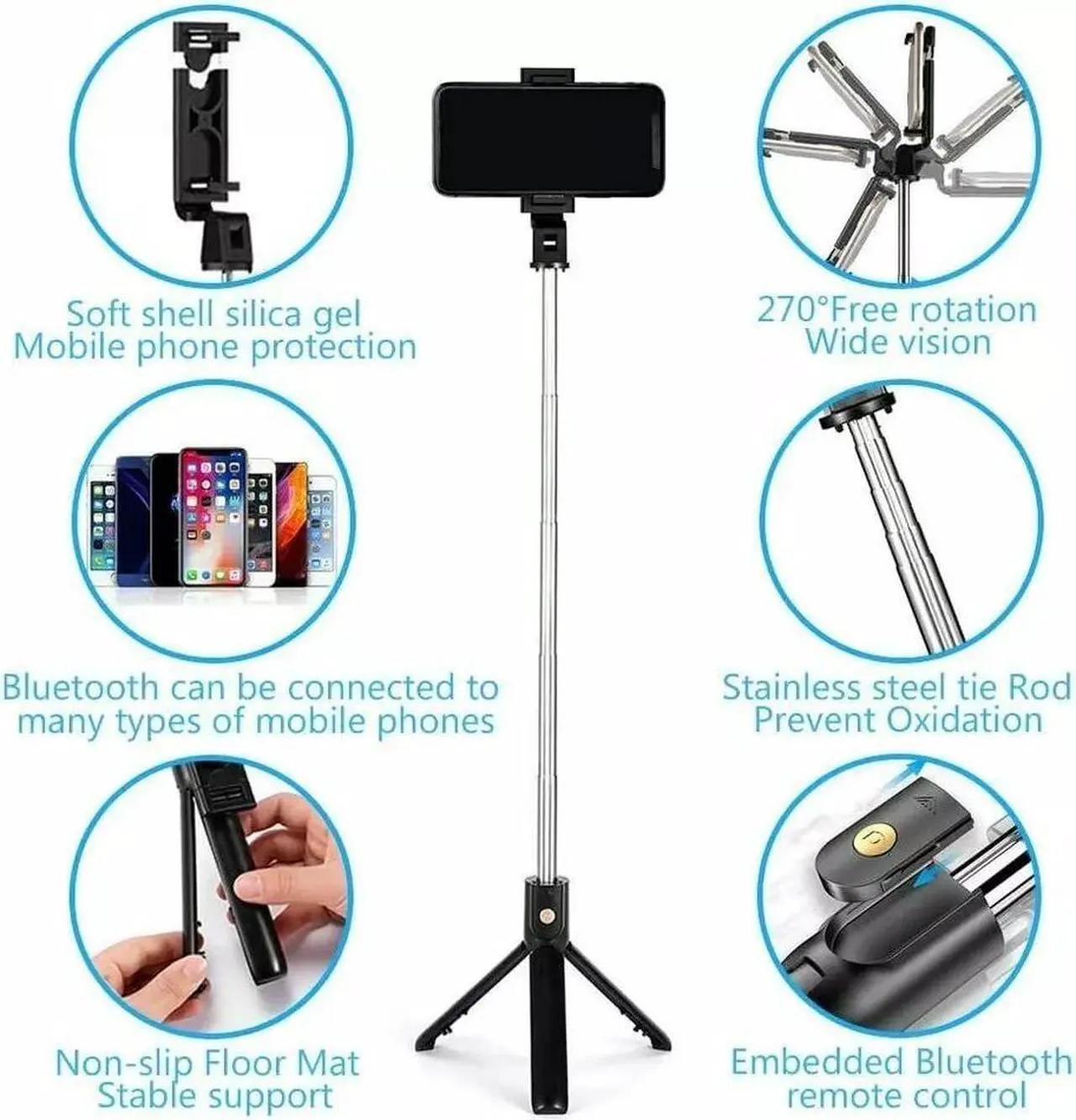 Alt view image 2 of 7 - Selfie Stick Tripod Remote Desktop Stand Cell Phone Holder For iPhone US