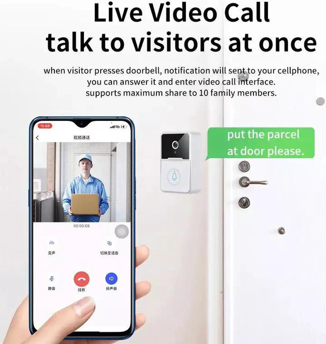 Alt view image 7 of 7 - Wireless Security Smart WiFi Doorbell Intercom Video Camera Door Ring Bell Chime