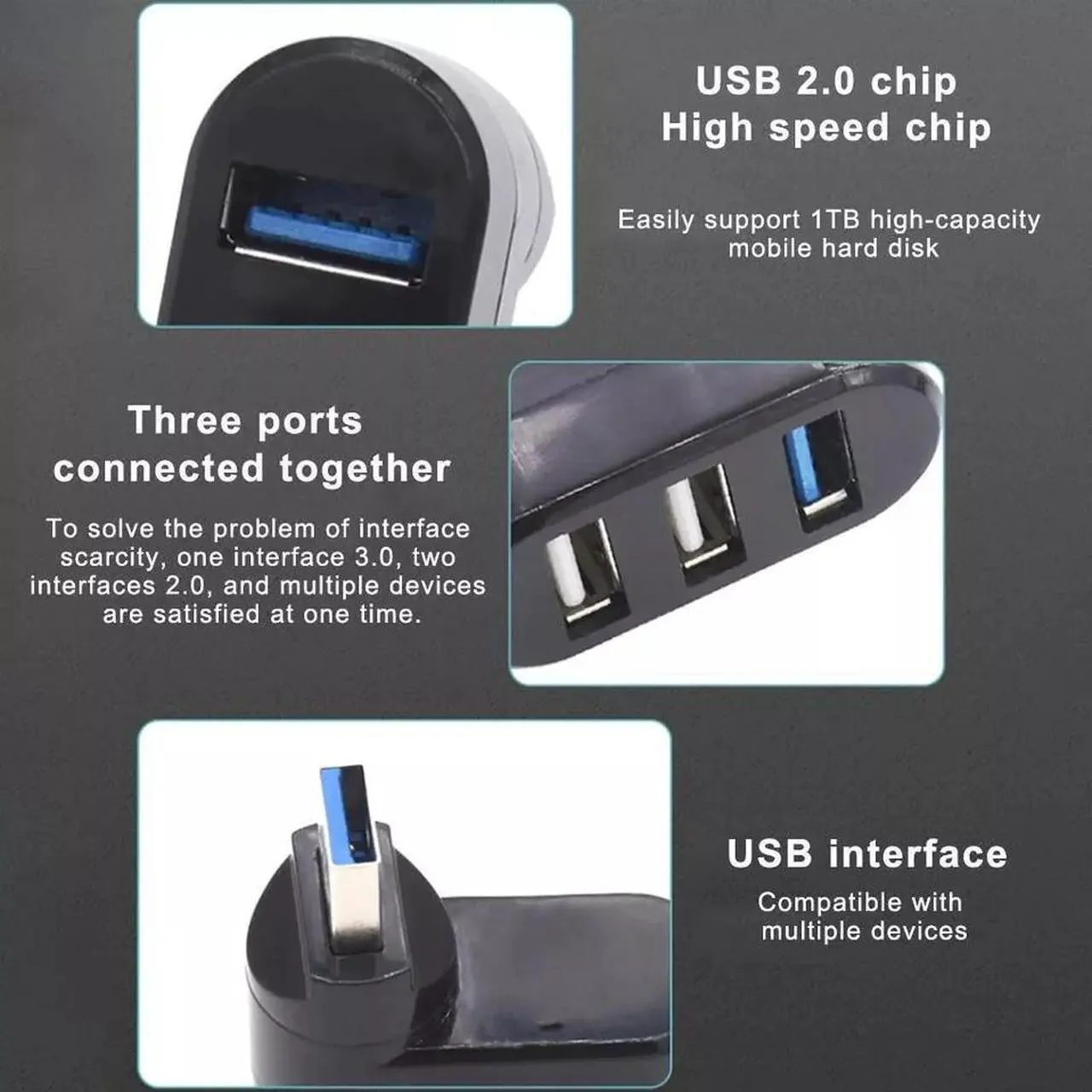 Alt view image 5 of 7 - High Speed 3 Port USB 3.0 Multi HUB Splitter Expansion Desktop PC Laptop Adapter