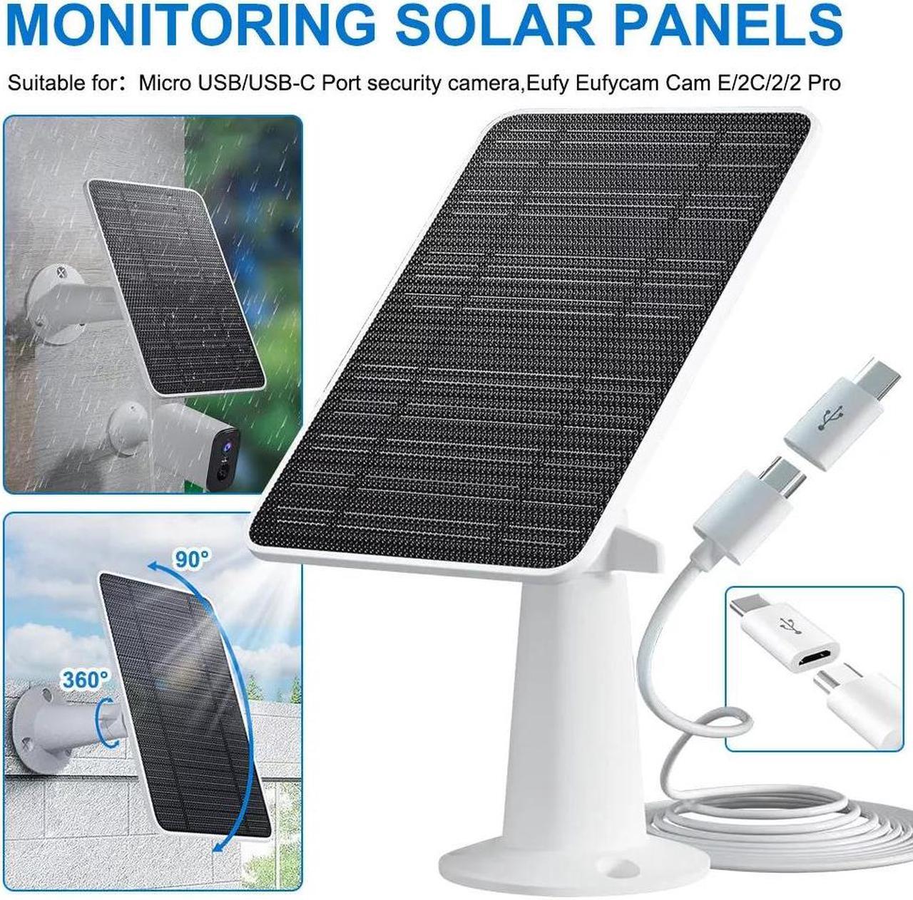 Alt view image 7 of 7 - 360° Solar Panel Charger for Outdoor Security Camera Eufy 10W Micro USB Type-C
