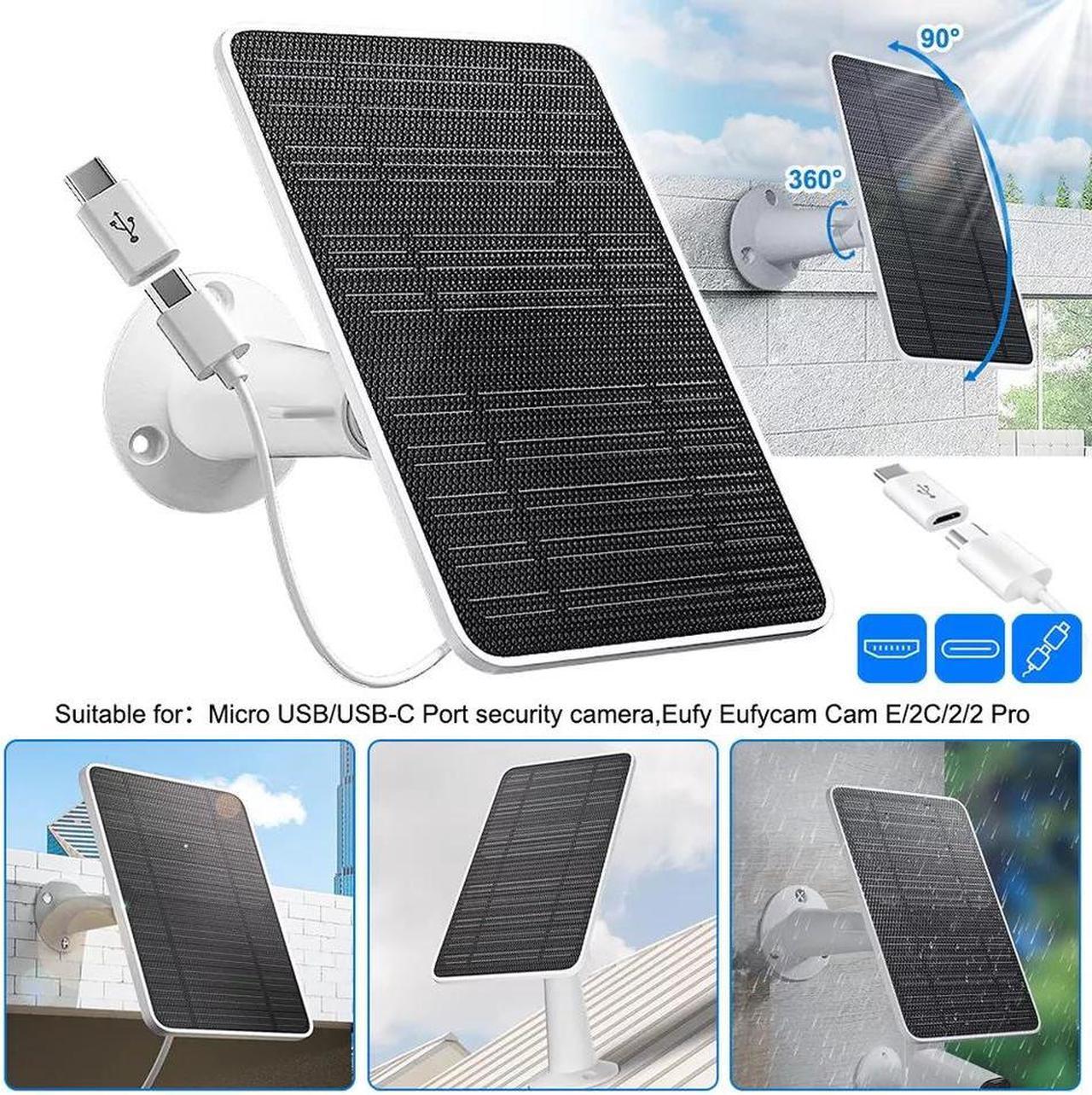 Alt view image 3 of 7 - 360° Solar Panel Charger for Outdoor Security Camera Eufy 10W Micro USB Type-C