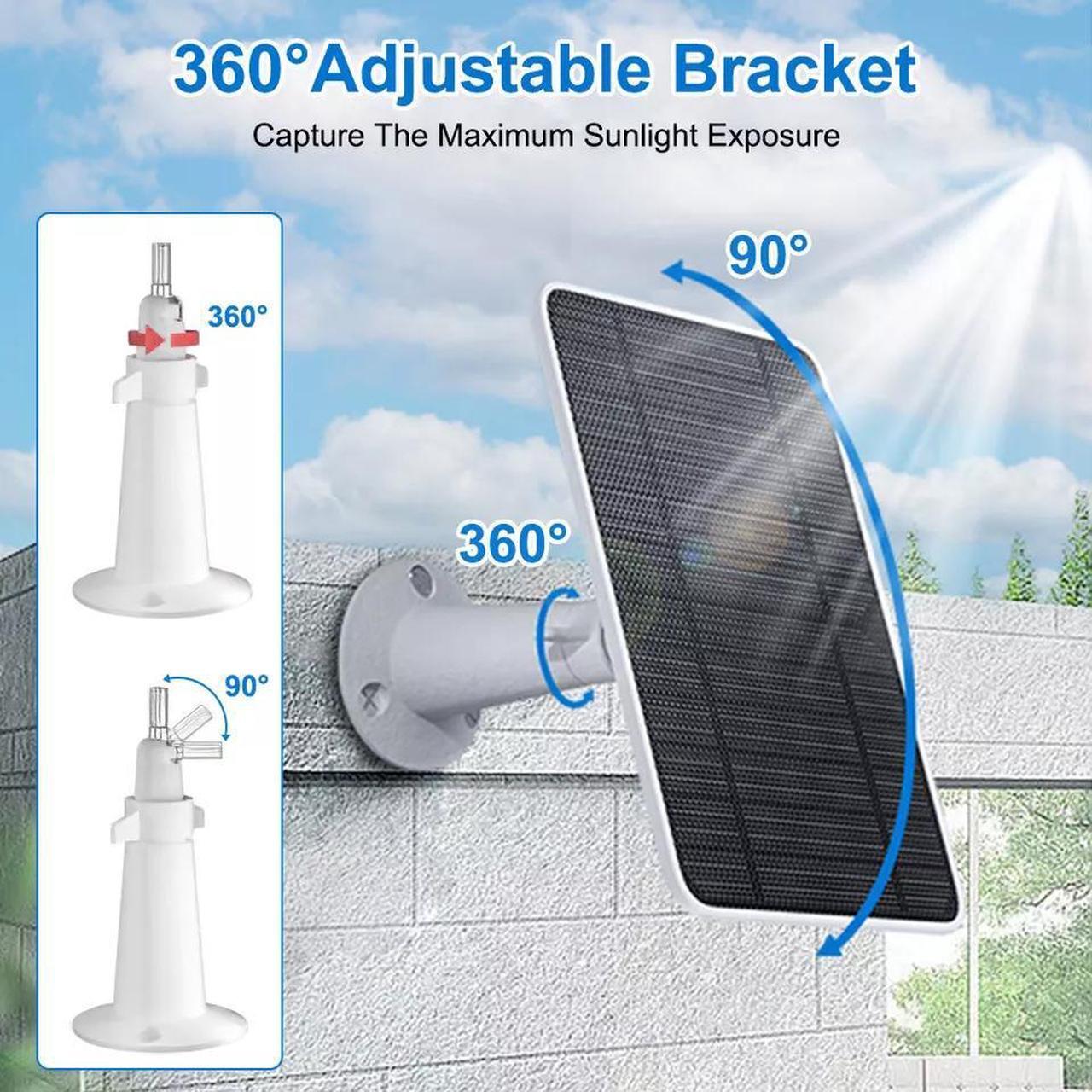 Alt view image 2 of 7 - 360° Solar Panel Charger for Outdoor Security Camera Eufy 10W Micro USB Type-C