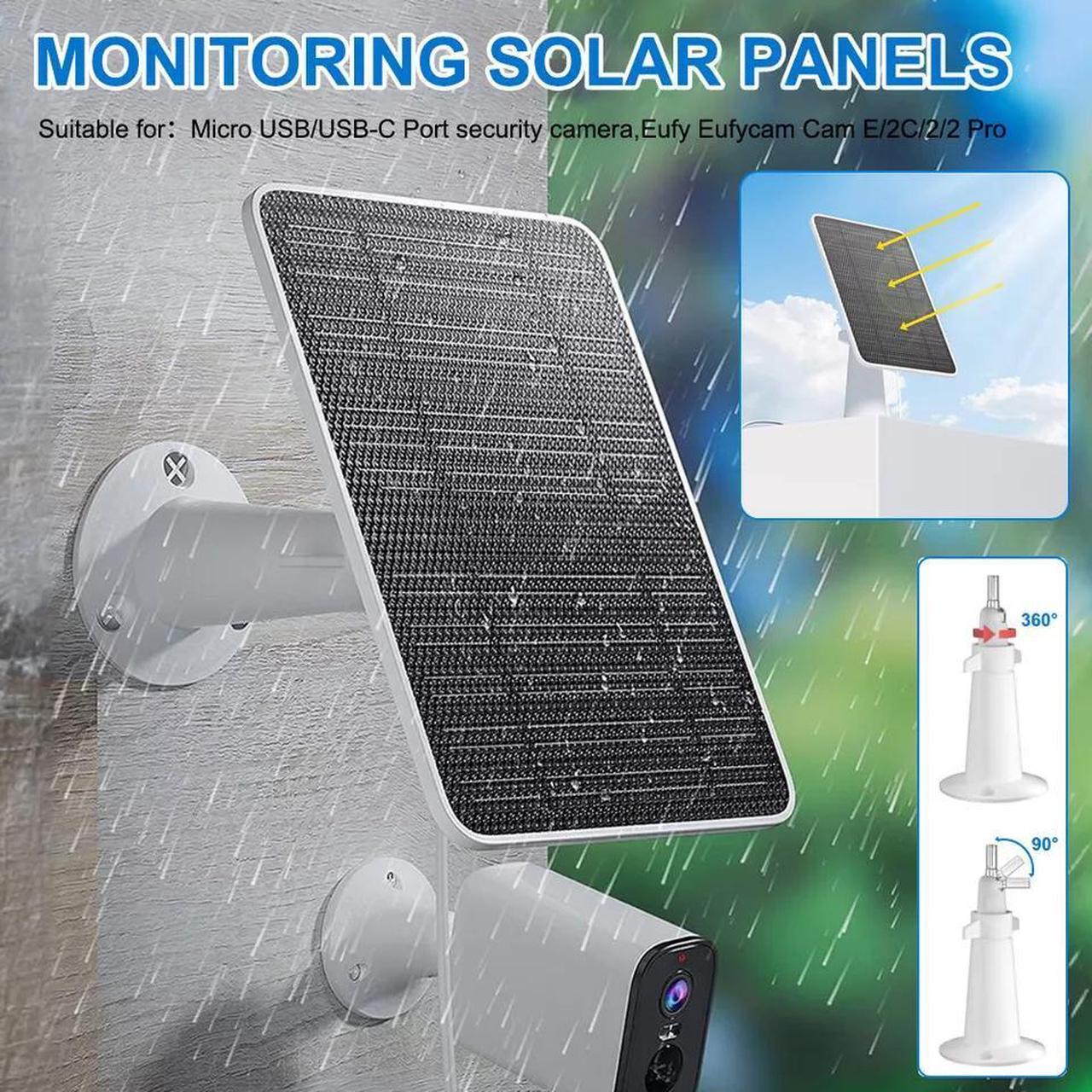 Alt view image 6 of 7 - 360° Solar Panel Charger for Outdoor Security Camera Eufy 10W Micro USB Type-C