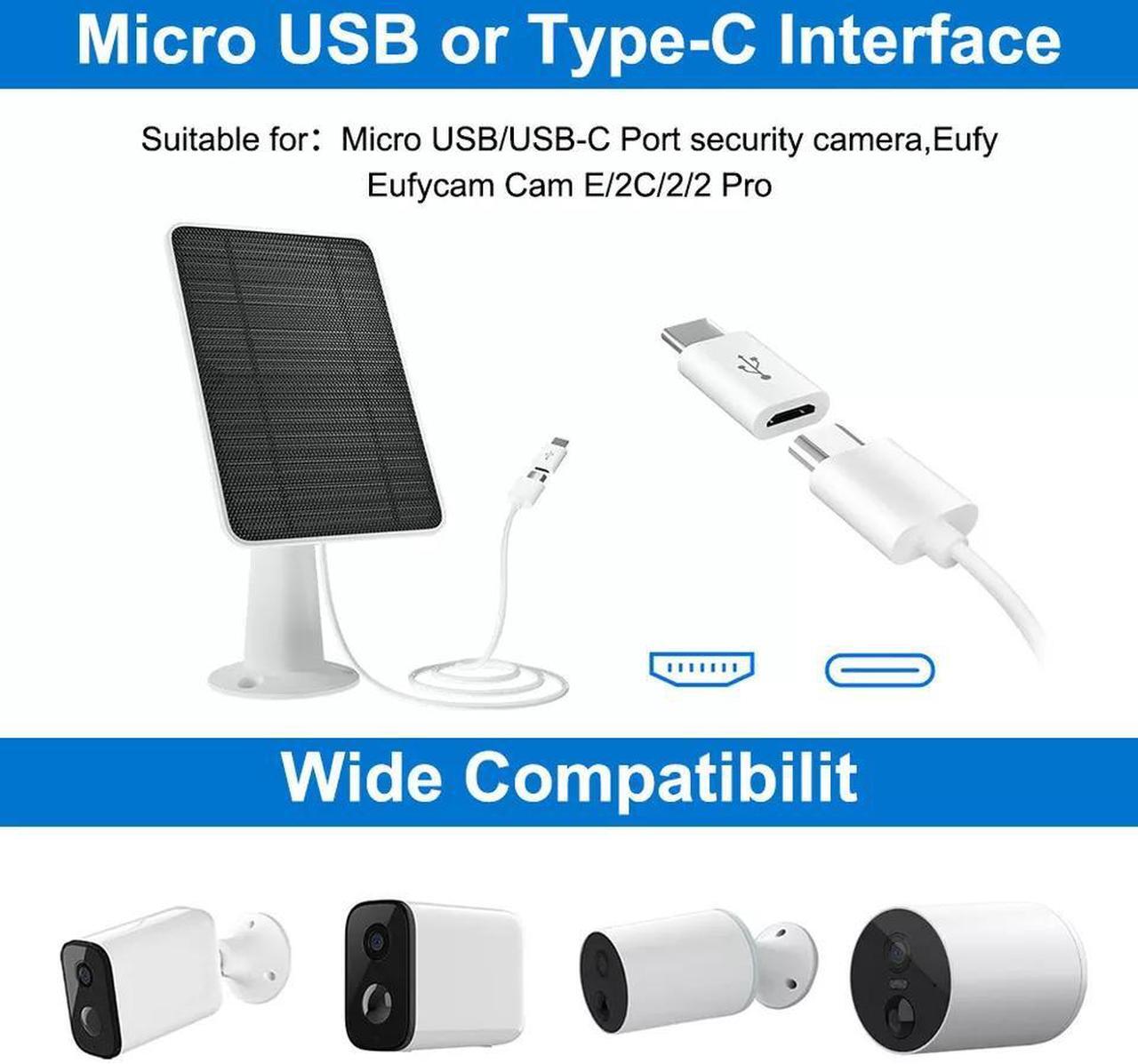 Alt view image 5 of 7 - 360° Solar Panel Charger for Outdoor Security Camera Eufy 10W Micro USB Type-C