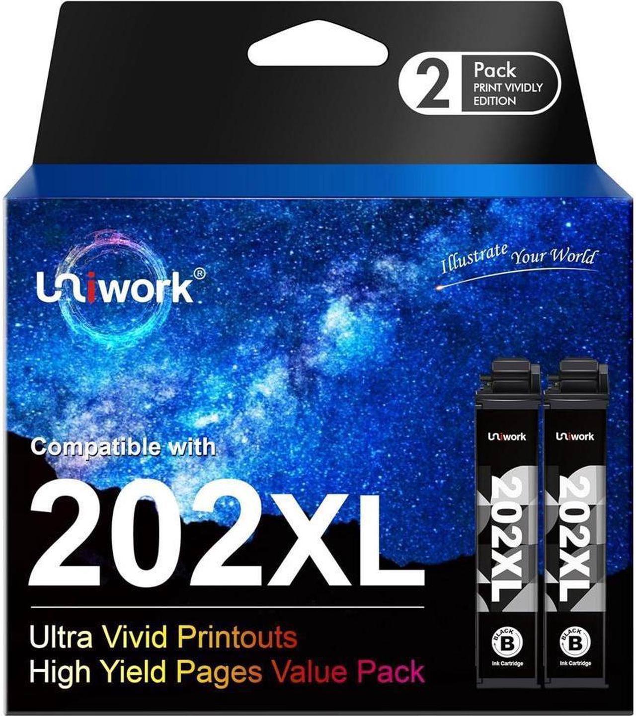 Uniwork Remanufactured 202XL Ink Cartridge Replacement for 202 202XL T202XL T202 to use for Workforce WF-2860 Expression Home XP-5100 Printer (2 Black)