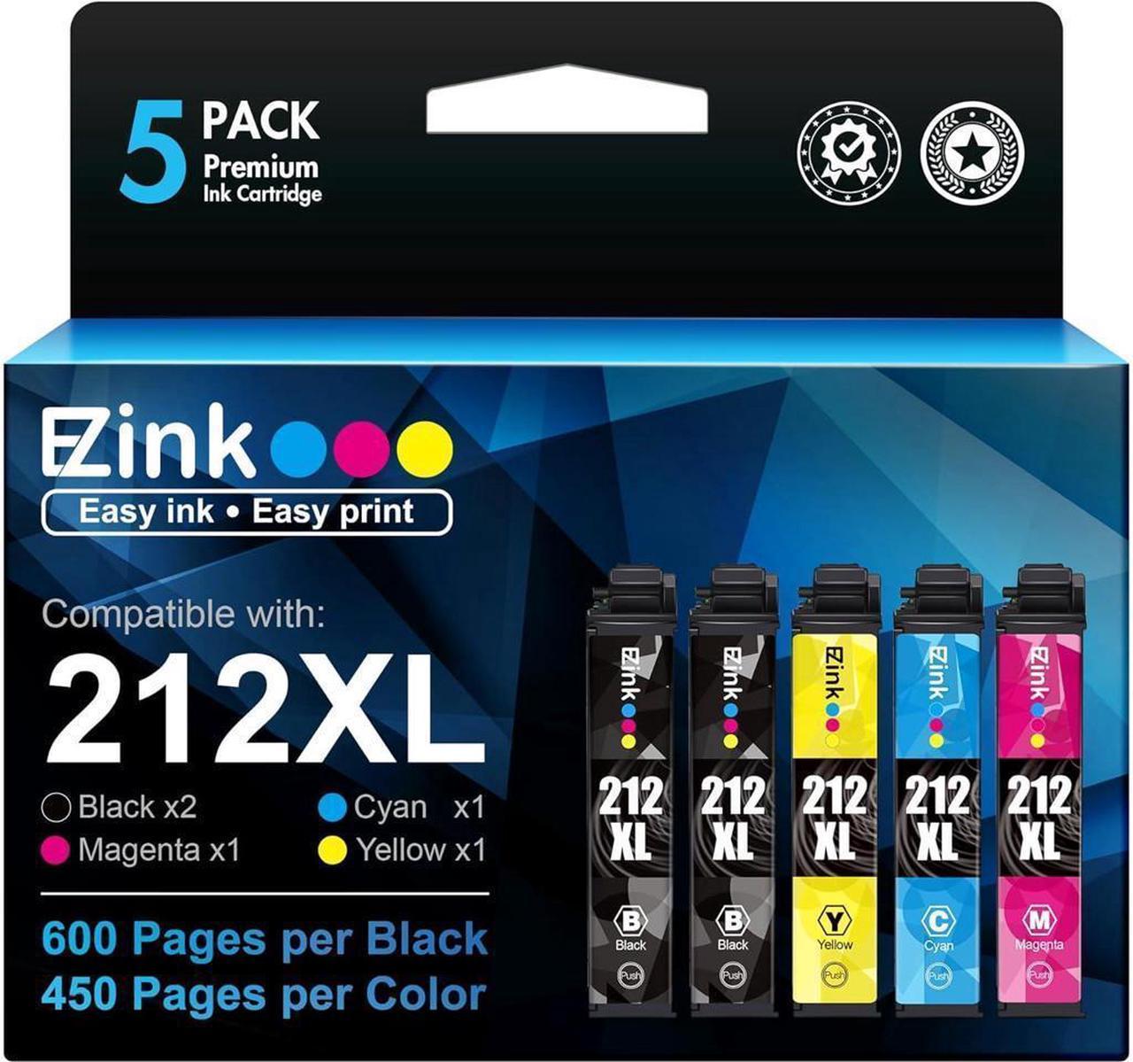 E-Z Ink (TM) Remanufactured 212XL Ink Cartridge Replacement for 212 T212 XL to use with XP-4100 XP-4105 WF-2830 WF-2850 Printer New Upgraded Chips (2 Black, 1 Cyan, 1 Magenta, 1 Yellow, 5 Pack)