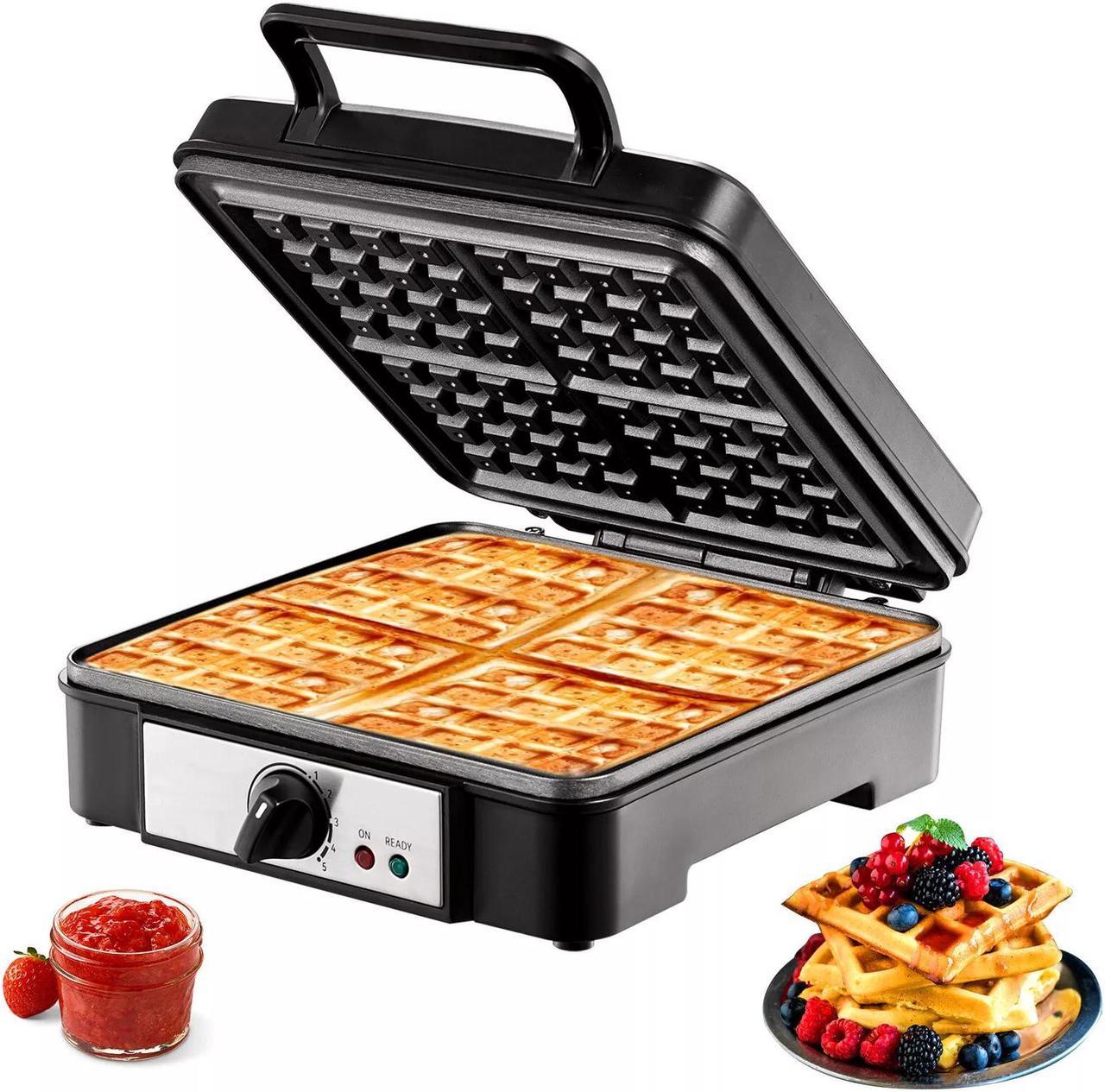 4 Slices Square Waffle Maker 1200W Electric Non-Stick Waffle Iron 120V