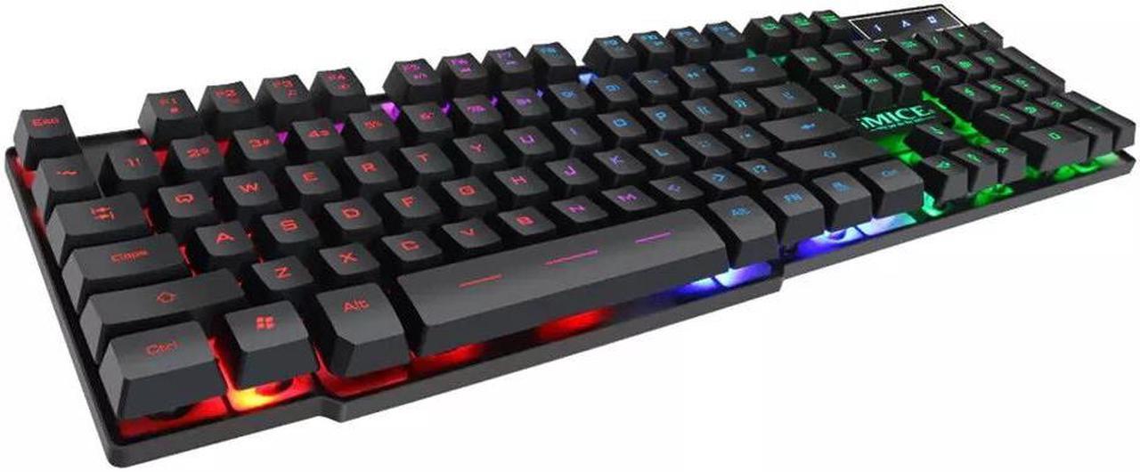 Gaming Keyboard RGB LED Light Backlit Gamer USB Wired Silent Keyboard Noiseless