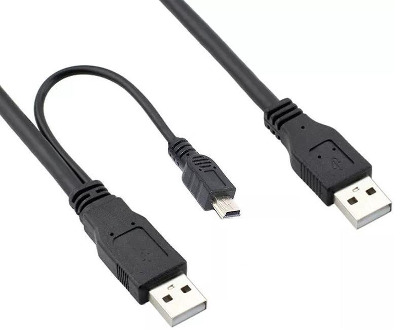 USB 2.0 A to Y Cable B Male and Mini Port 5-Pin for Mobile HDD Power Data