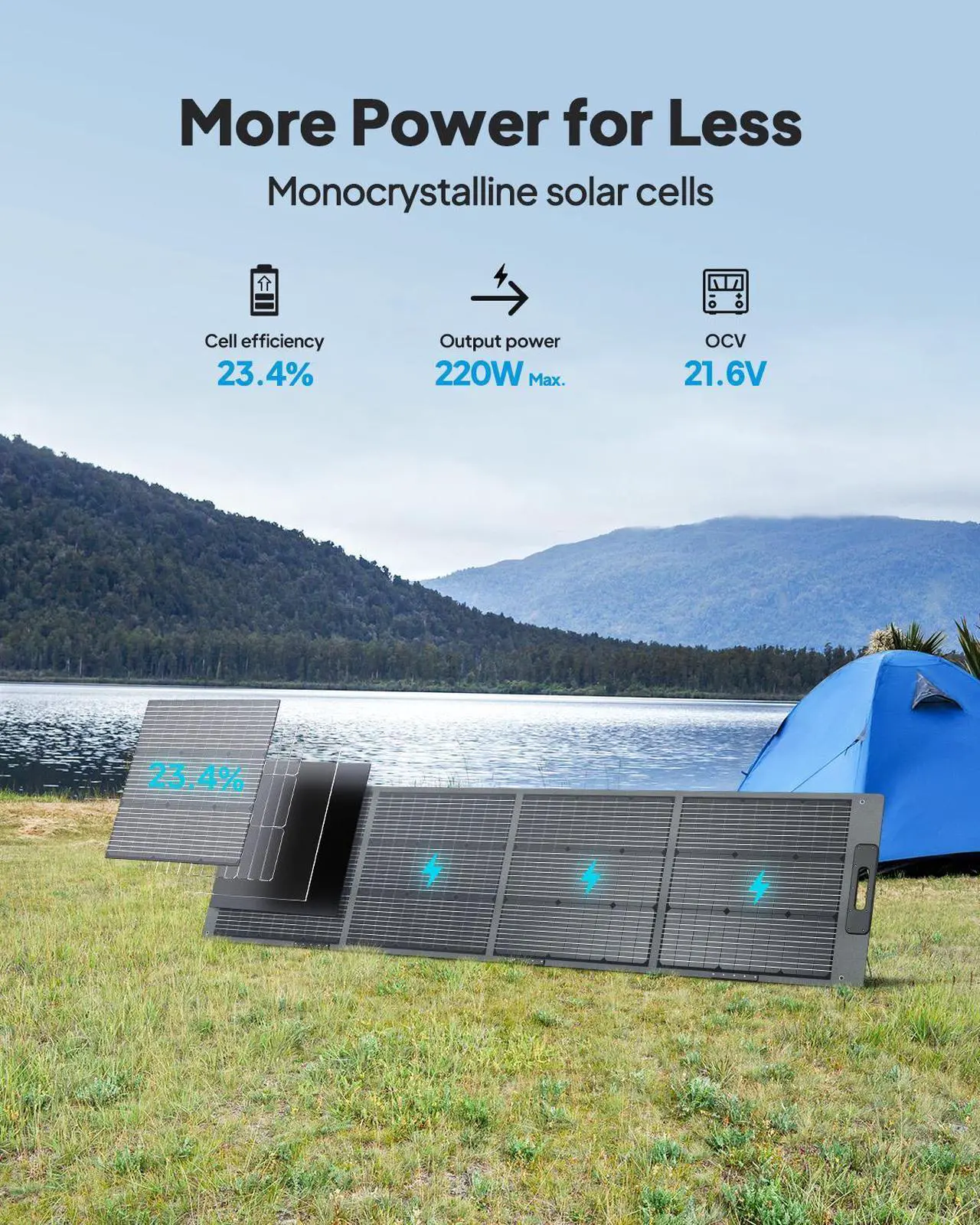 Alt view image 6 of 6 - BLUETTI 220W Foldable Solar Panel for Portable Power Stations EB3A/EB55/EB70S/AC2A/AC70/AC180/AC200L/AC200MAX/AC300, PV220 Solar Power Backup for Off-Grid Outdoor Camping